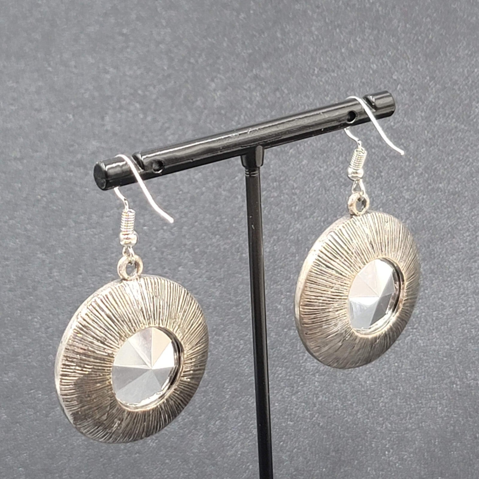 Pierced Earrings Silver tone Faceted Glass Extra Sparkly Dangle 1.25"
