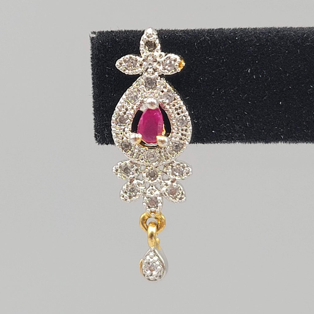 Bollywood Style Pierced Earrings Gold Plated Red Center Stone Dangle 1.25"