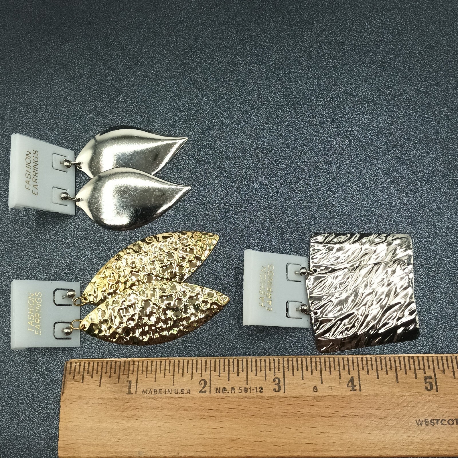 3 Pairs Vintage Pierced Earrings 80s Silver tone Gold tone Dangles NOS