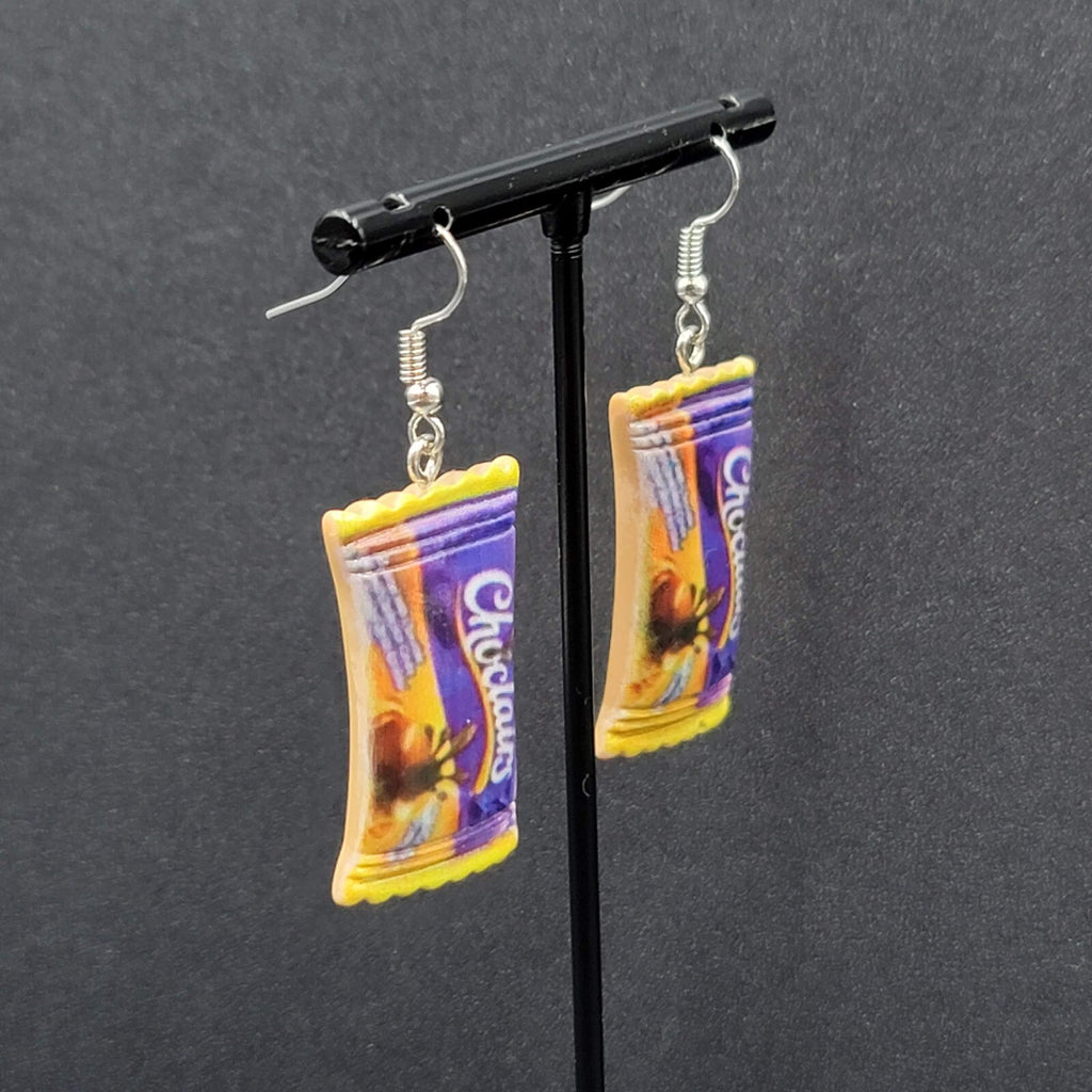 New CADBURY CHOCLAIRS Candy Pierced Earrings Acrylic Dangle 1.25"