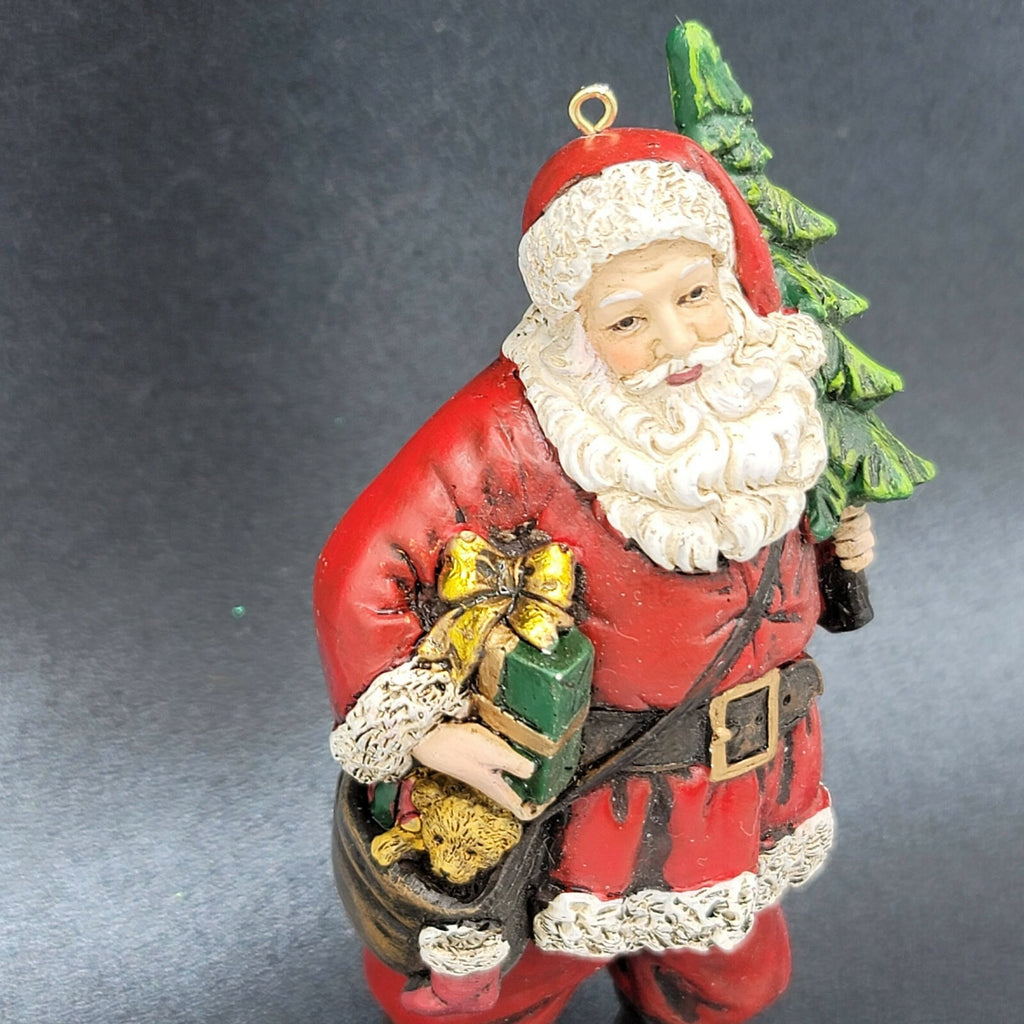 Lot of 3 Santa Claus Resin Christmas Tree Ornament 4.5" Presents Teddy Bear