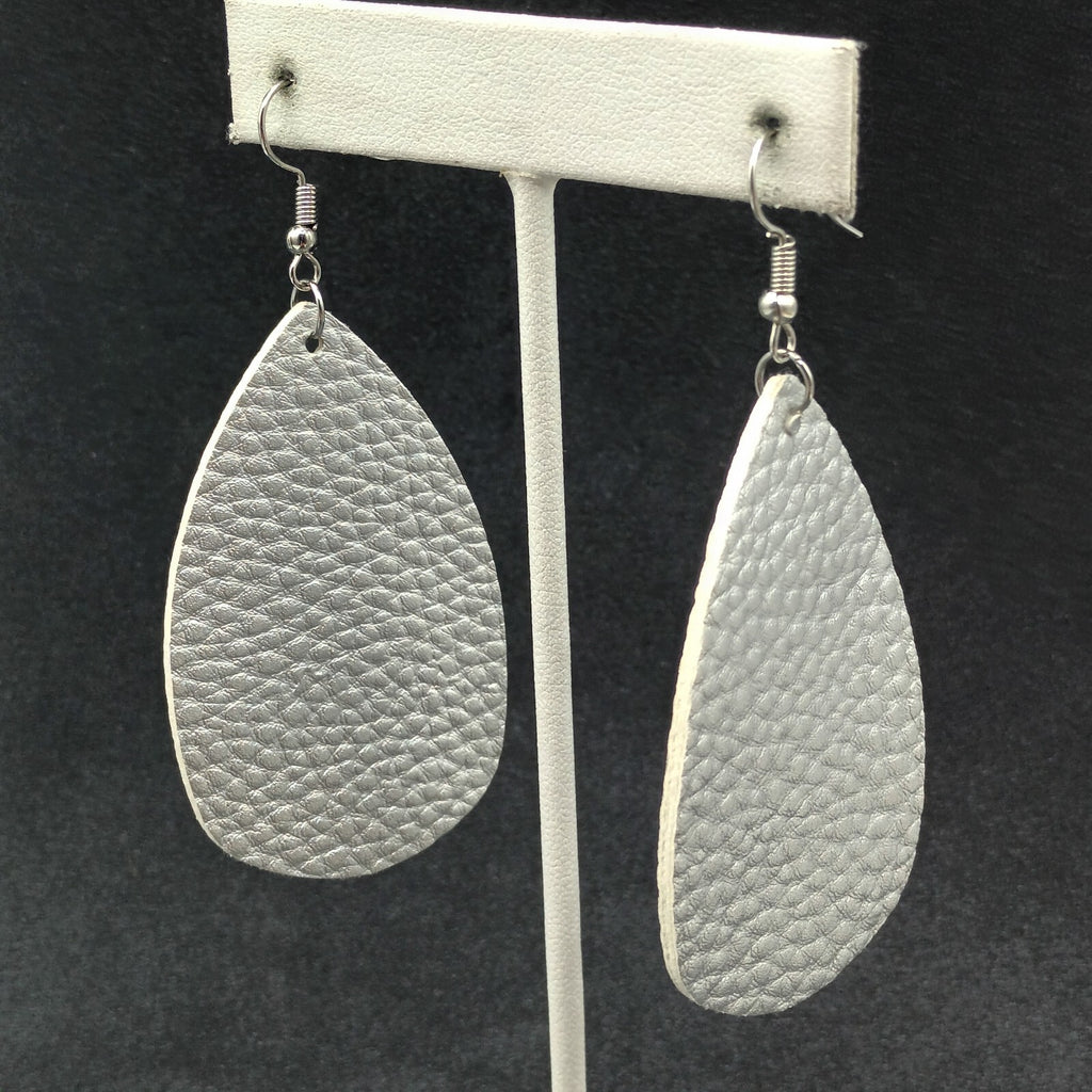 Lot of 3 Pairs Pierced Earrings Silver Gold tone Faux Leather Teardrop Dangles