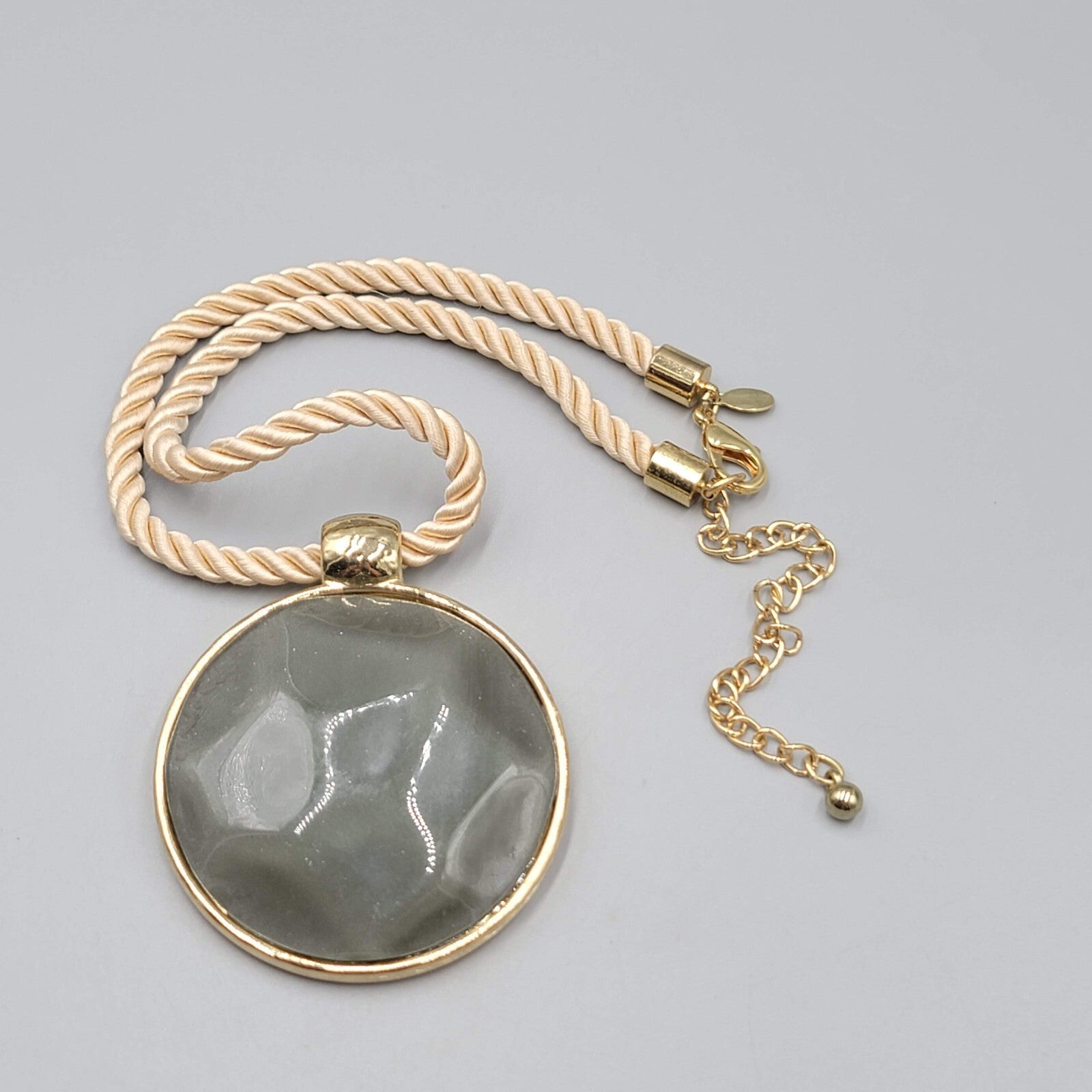 Chicos Necklace Large Molded Gray Resin Round Pendant Cord 18"