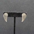 Pierced Earrings Silver tone Wings Crystal Rhinestone Drop 1"
