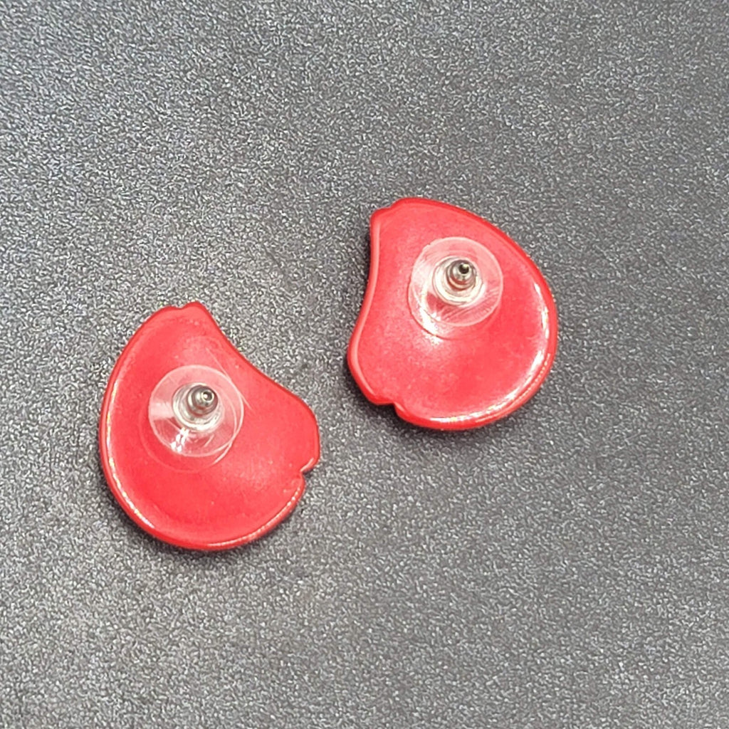 Vintage Pierced Earrings Red Acrylic Drop  1"