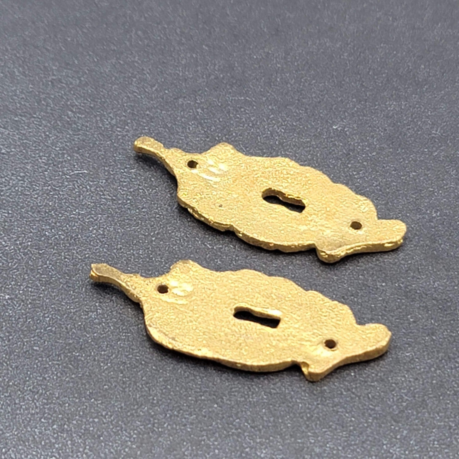 Vintage Small Lot of 2 Brass Skeleton Key hole Escutcheon 1.75" Salvage Hardware