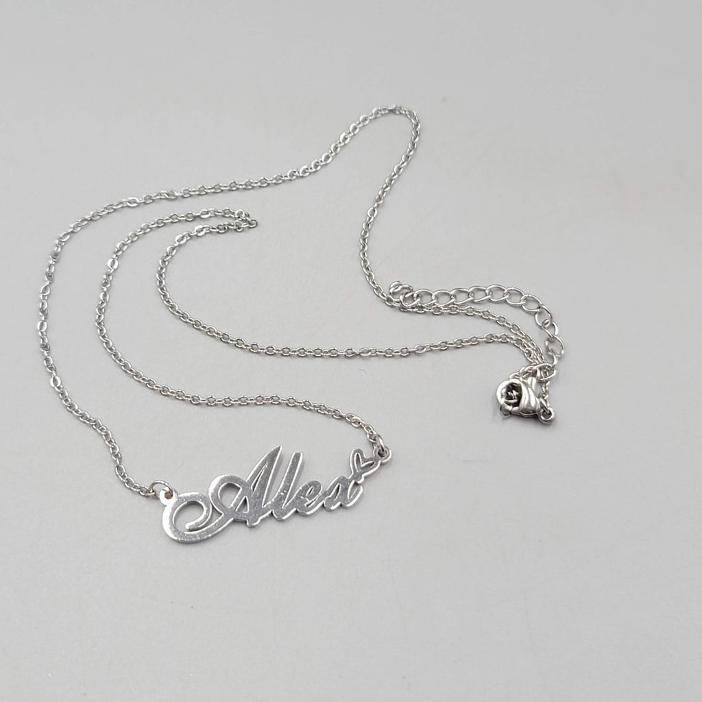 Alex Name Necklace Script Silver tone 18"