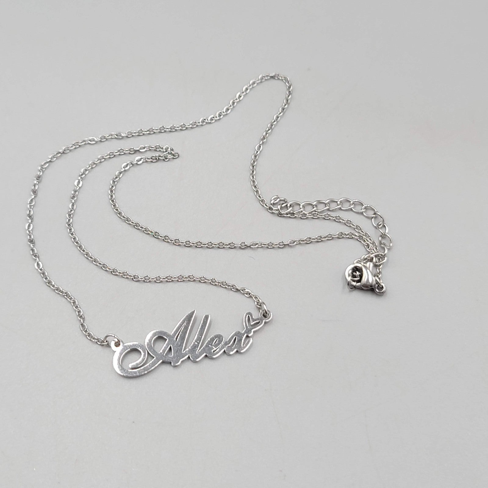 Alex Name Necklace Script Silver tone 18"
