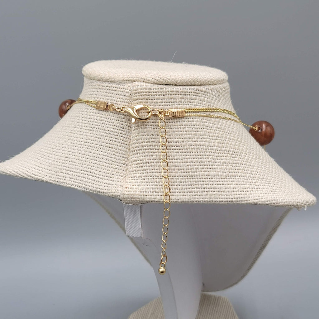 Brown Bead Station Necklace Gold tone Triple Layer 16"-18"