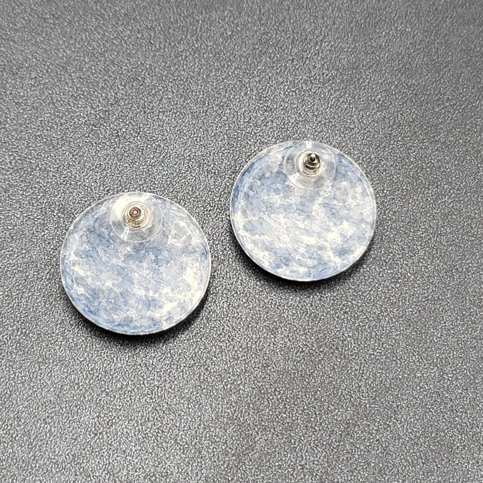 Vintage Pierced Earrings Blue Disc Western Cowboy Hat Silver tone 1 1/8"