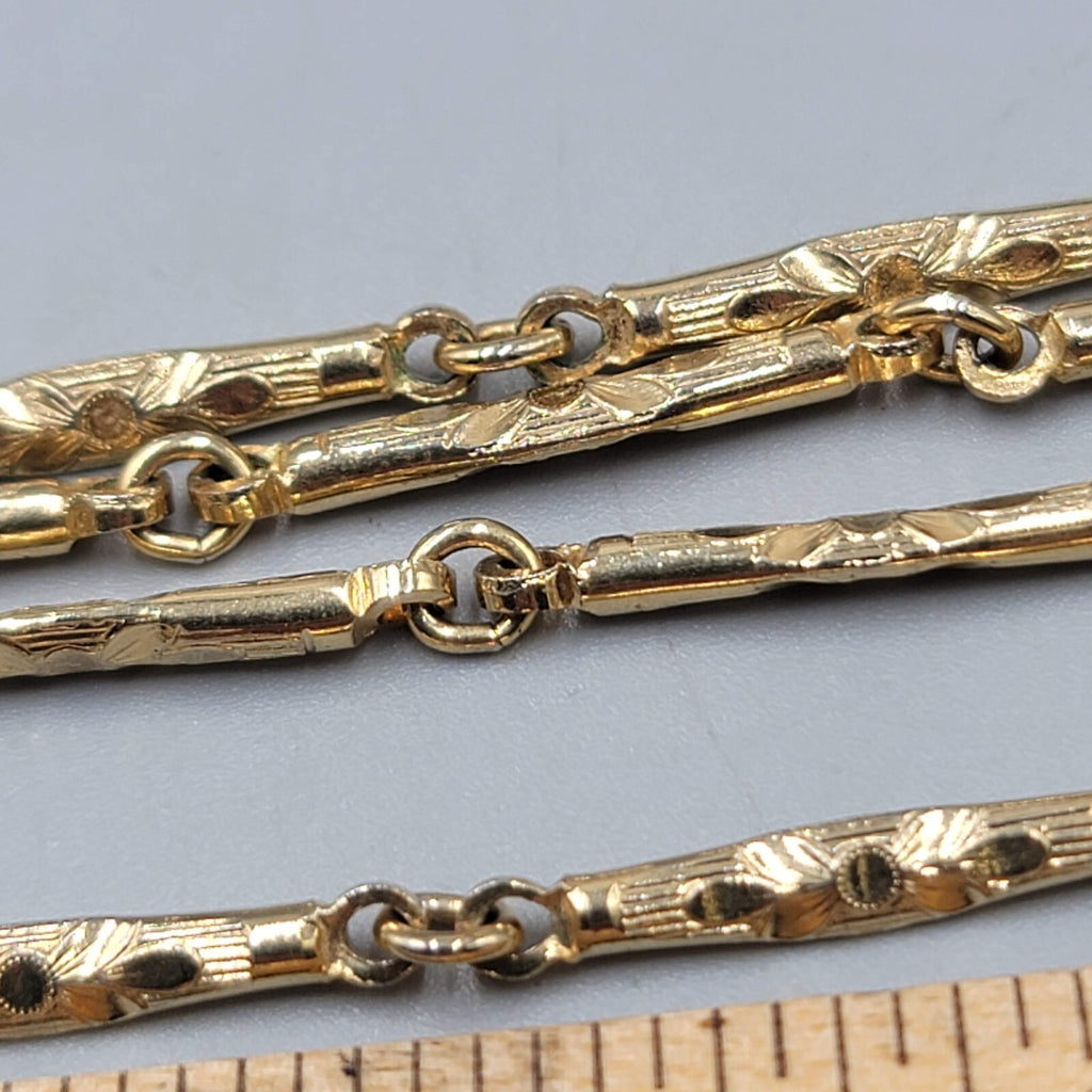 Vintage Sarah Cov Long Station Necklace Blue Bead Gold tone Bar Chain 36"