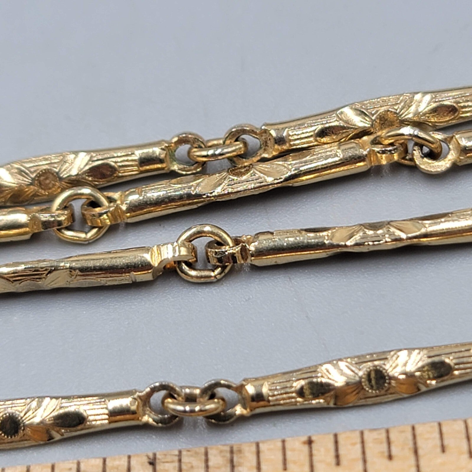 Vintage Sarah Cov Long Station Necklace Blue Bead Gold tone Bar Chain 36"