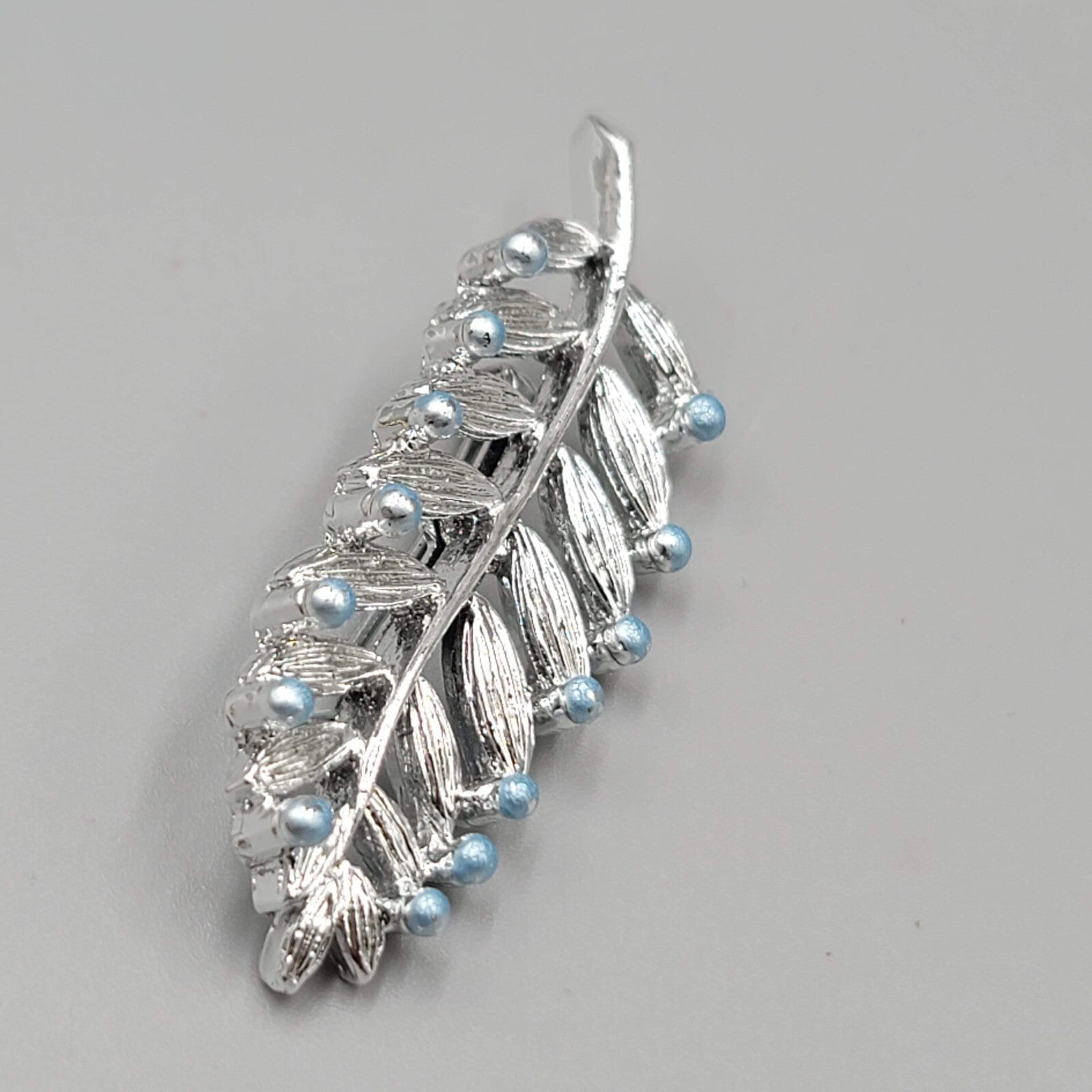 Vintage Gerrys Leaf Brooch Pin Blue Beads 2.25"