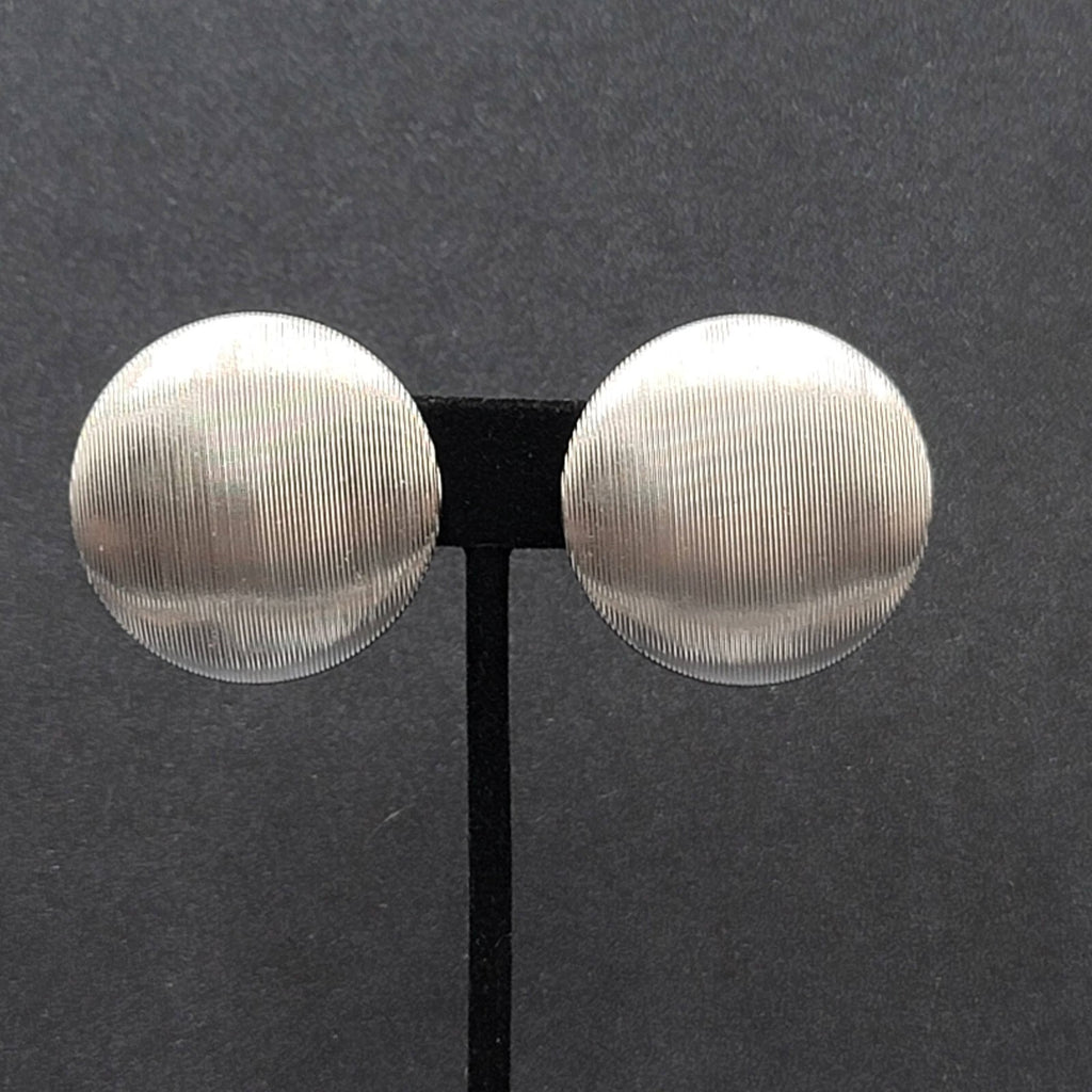 Vintage Lisner Clip on Earrings Large Grooved Disc 1.25"