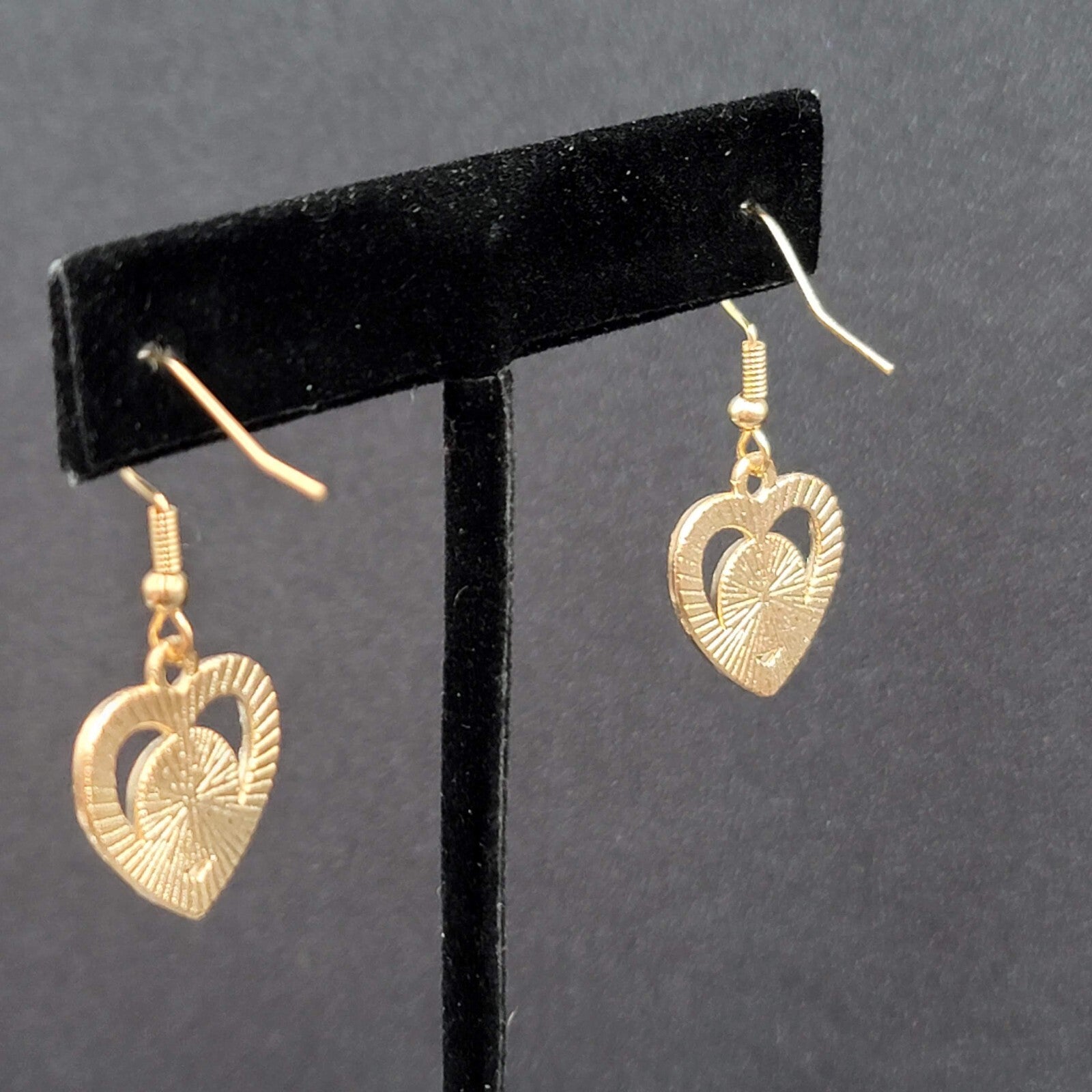 Pierced Earrings Gold tone Enamel Evil Eye Rhinestone Heart Dangle 3/4"