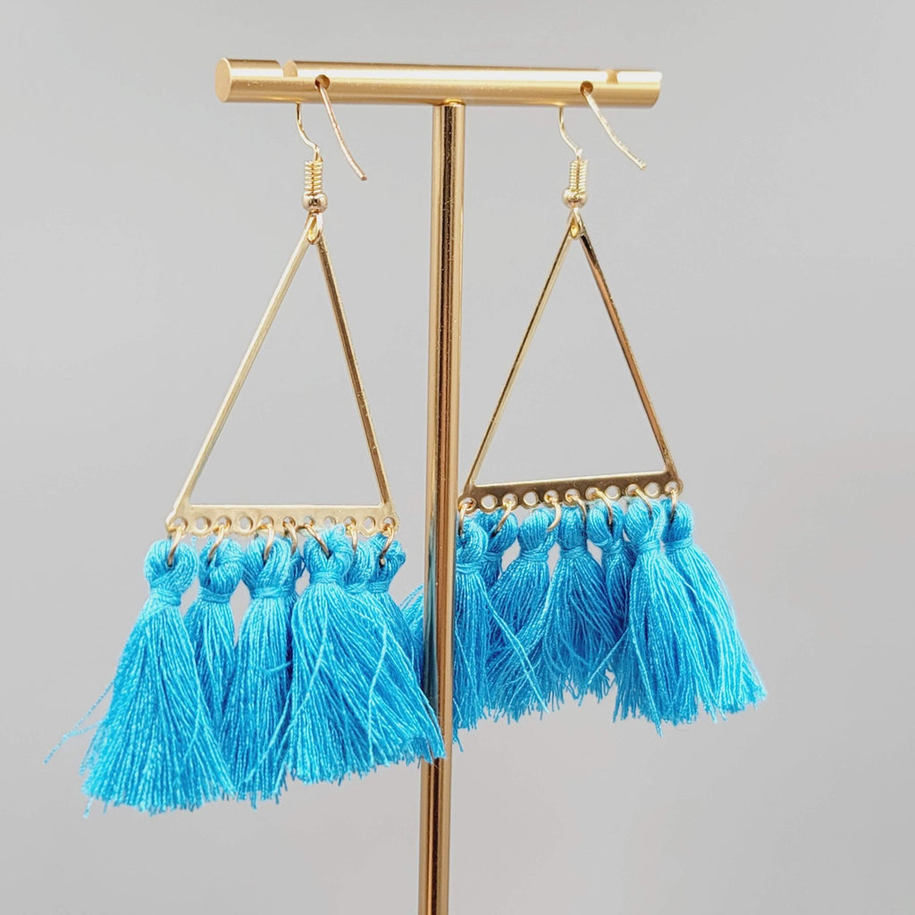 Boho Tassel Earrings Gold Triangle Dangle Statement Fringe 2.75"