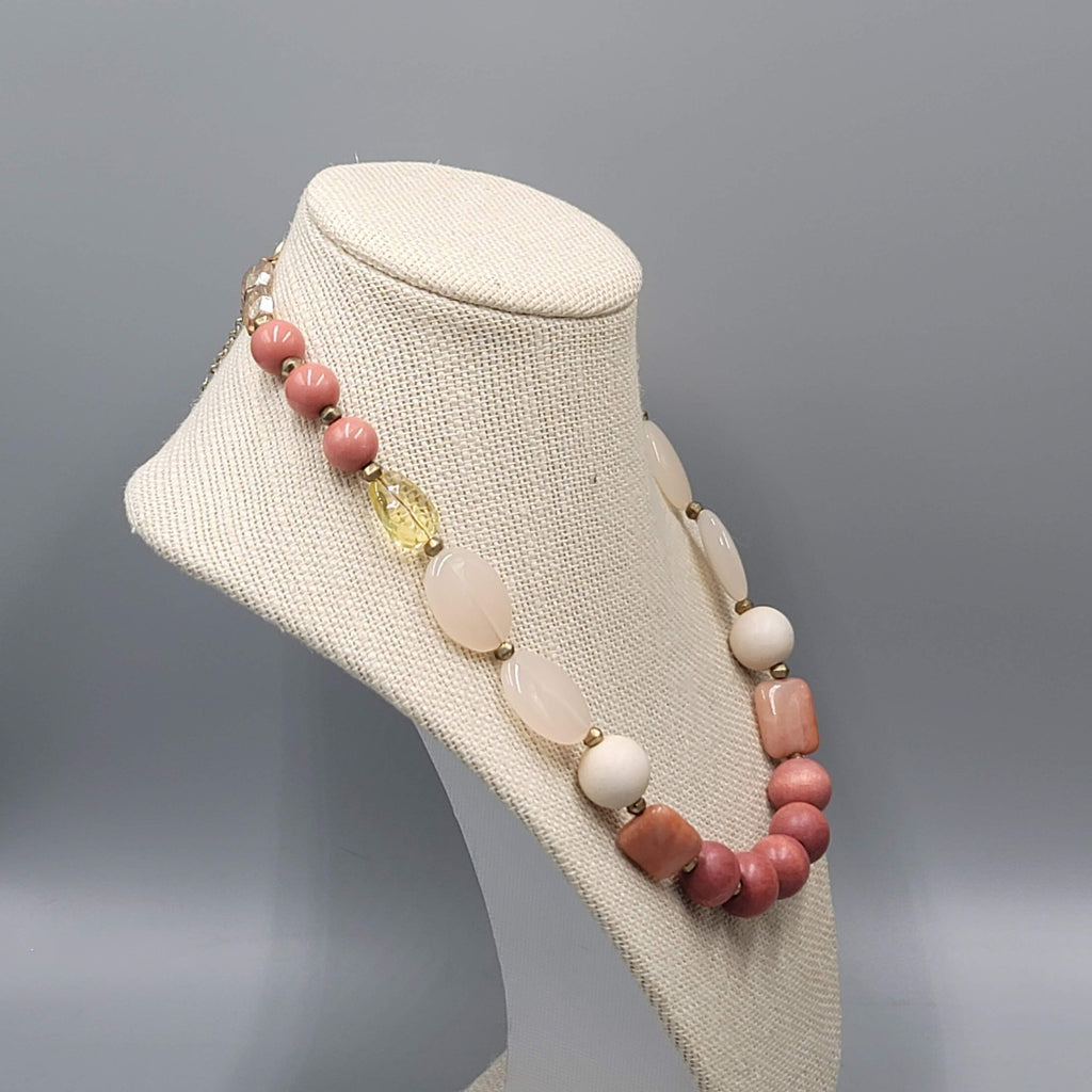 Loft Necklace Wood Stone Bead Multicolor Gold tone 18"-20"