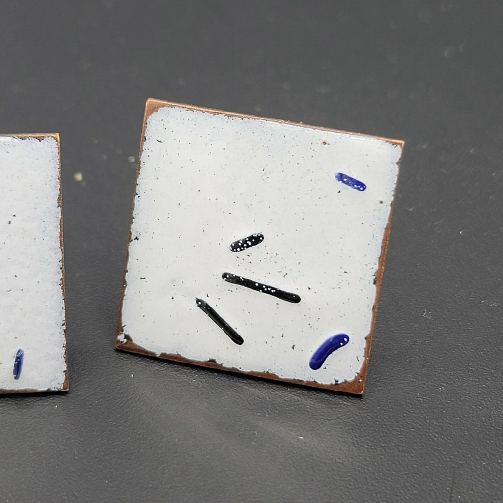 Vintage Copper Enamel Mid Century Cufflinks Modernist Abstract 1" White