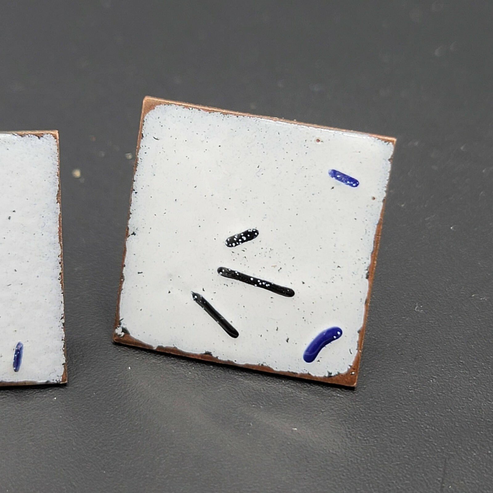Vintage Copper Enamel Mid Century Cufflinks Modernist Abstract 1" White