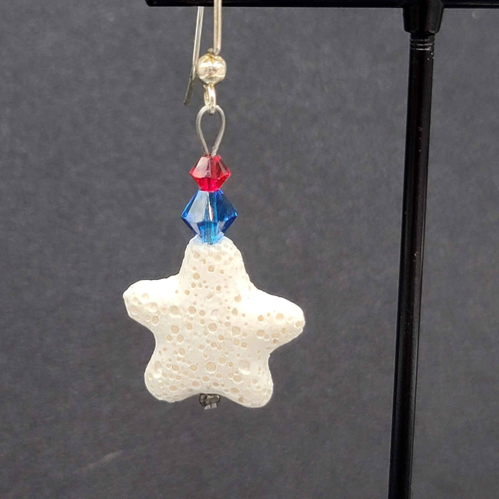 Pierced Earrings Silver tone Crystal Bead Starfish Dangle 1.5"