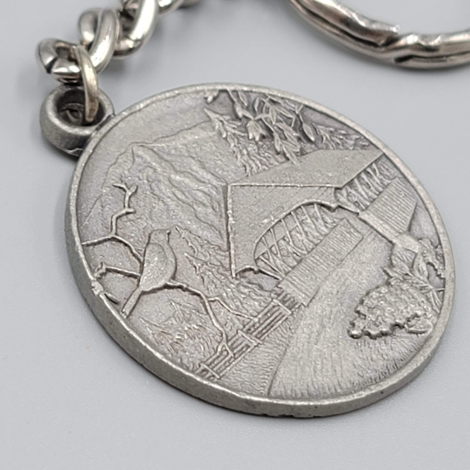 Vintage Rawcliffe Pewter I Love Covered Bridges Keychain 1985