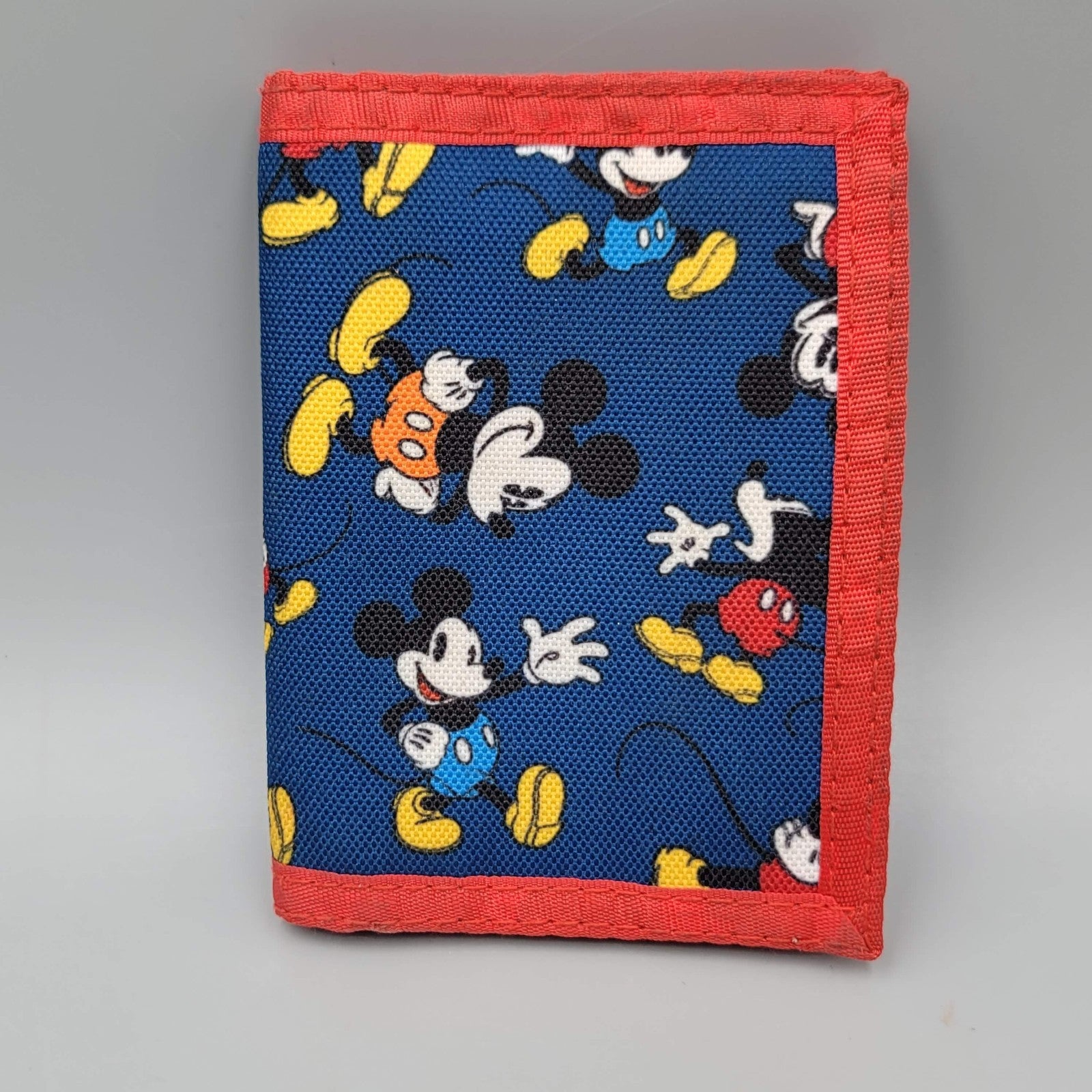 Vintage Disney Souvenir Mickey Mouse Trifold Hook & Loop Wallet Blue Red