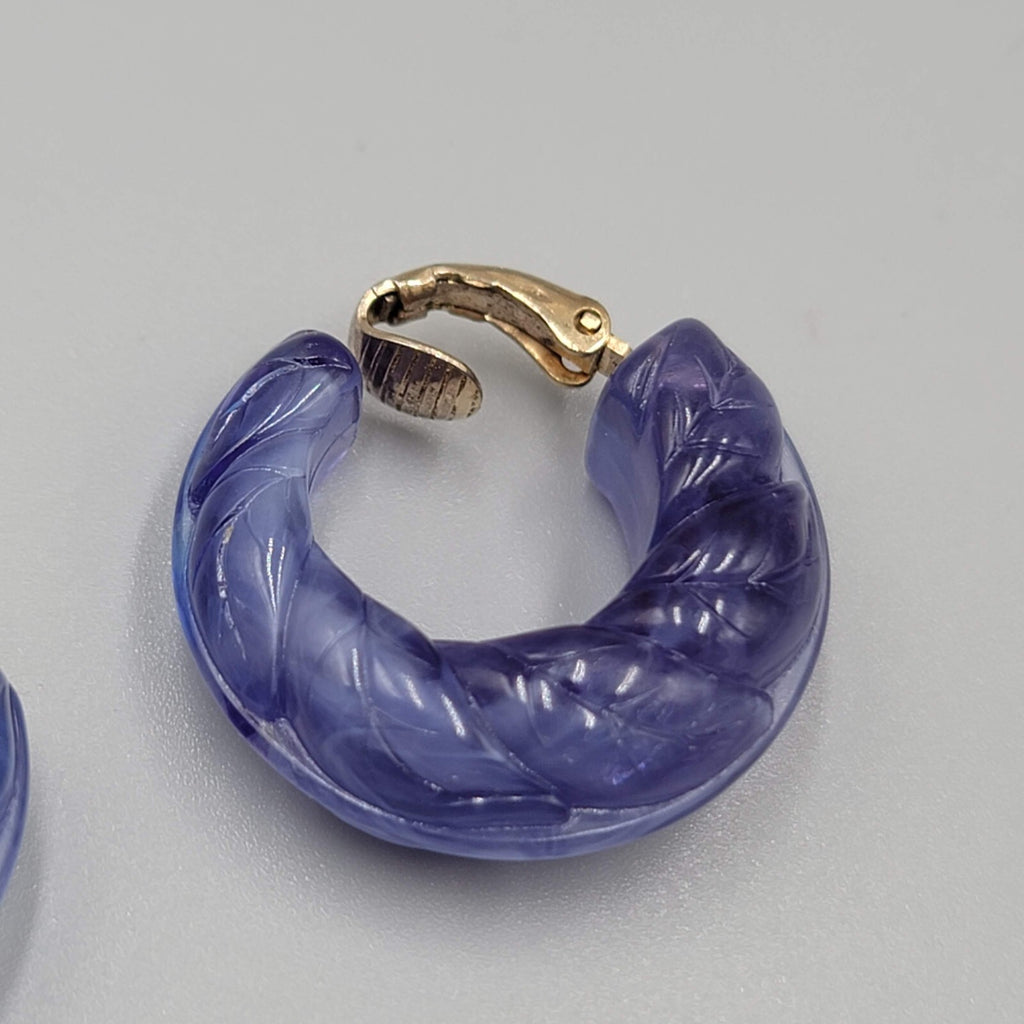 Vintage Avon Clip on Earrings Molded Plastic Purple Hoops 1"