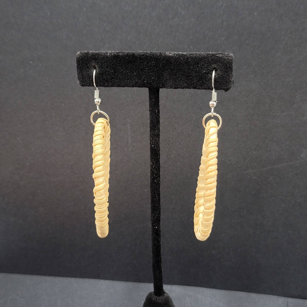 Pierced Earrings Rattan Open Teardrop Dangle Silver tone Hook 2.25"