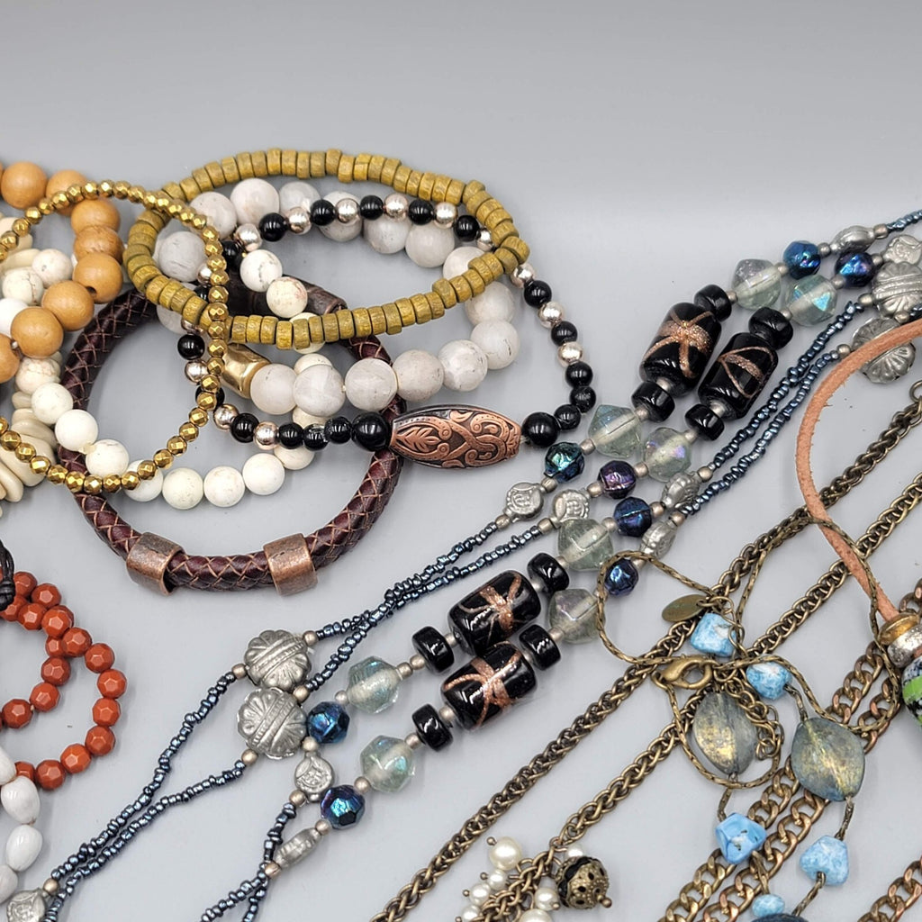 Jewelry Lot Necklace Bracelet Earrings Wood Boho Stone Bead 40 pcs