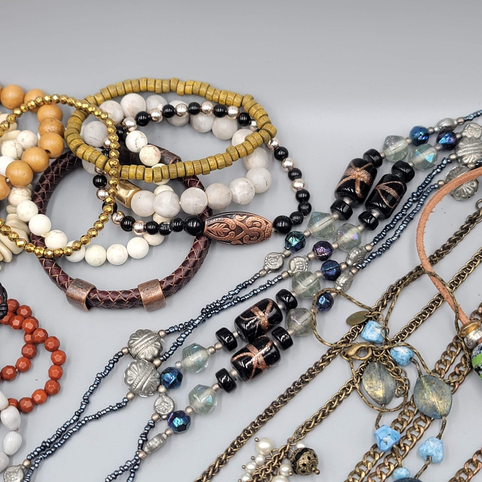 Jewelry Lot Necklace Bracelet Earrings Wood Boho Stone Bead 40 pcs