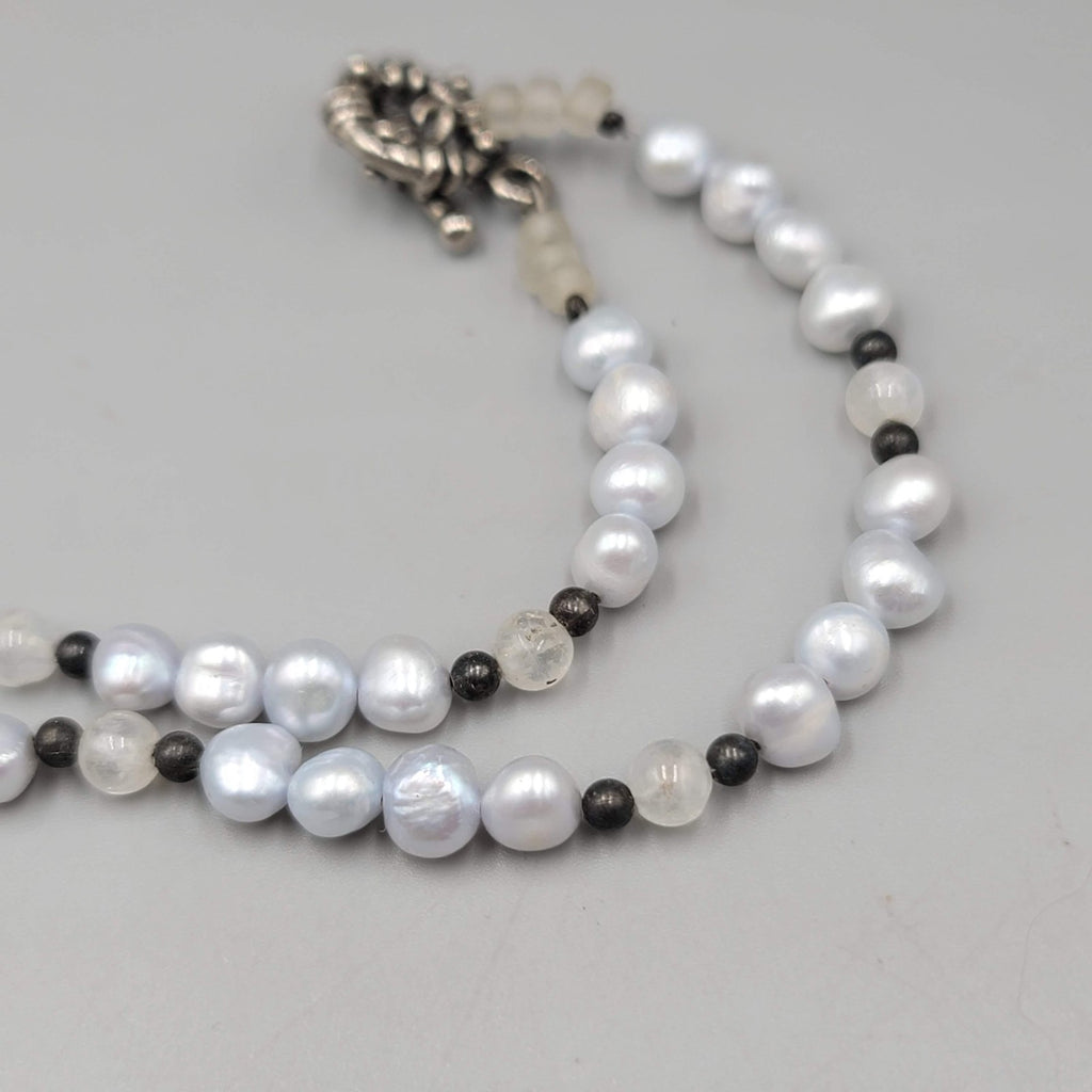 Pearl Bead Necklace Faceted Opalite Pendant Toggle Clasp 16"