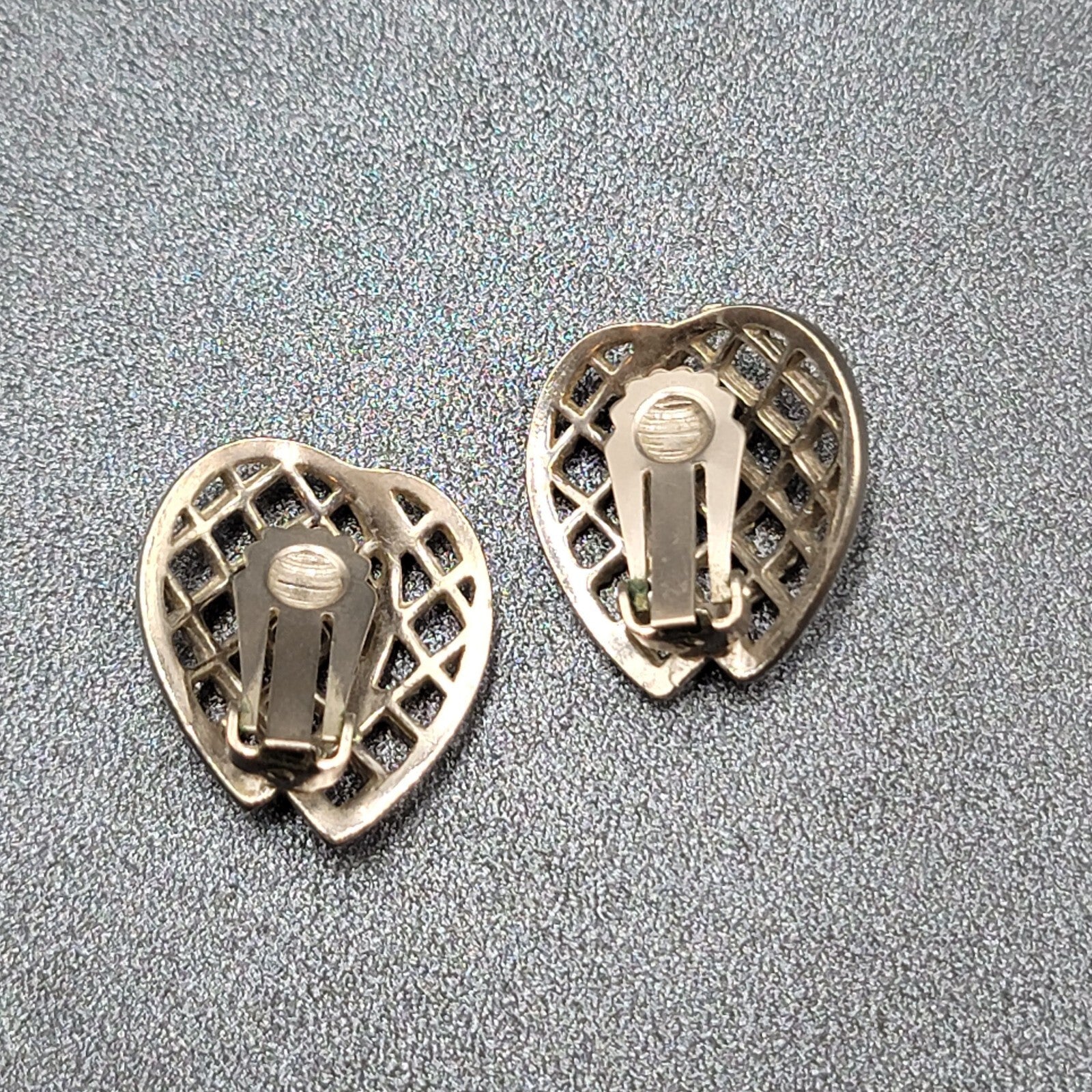 Vintage Clip on Earrings Silver tone Open Work Double Teardrop 1"