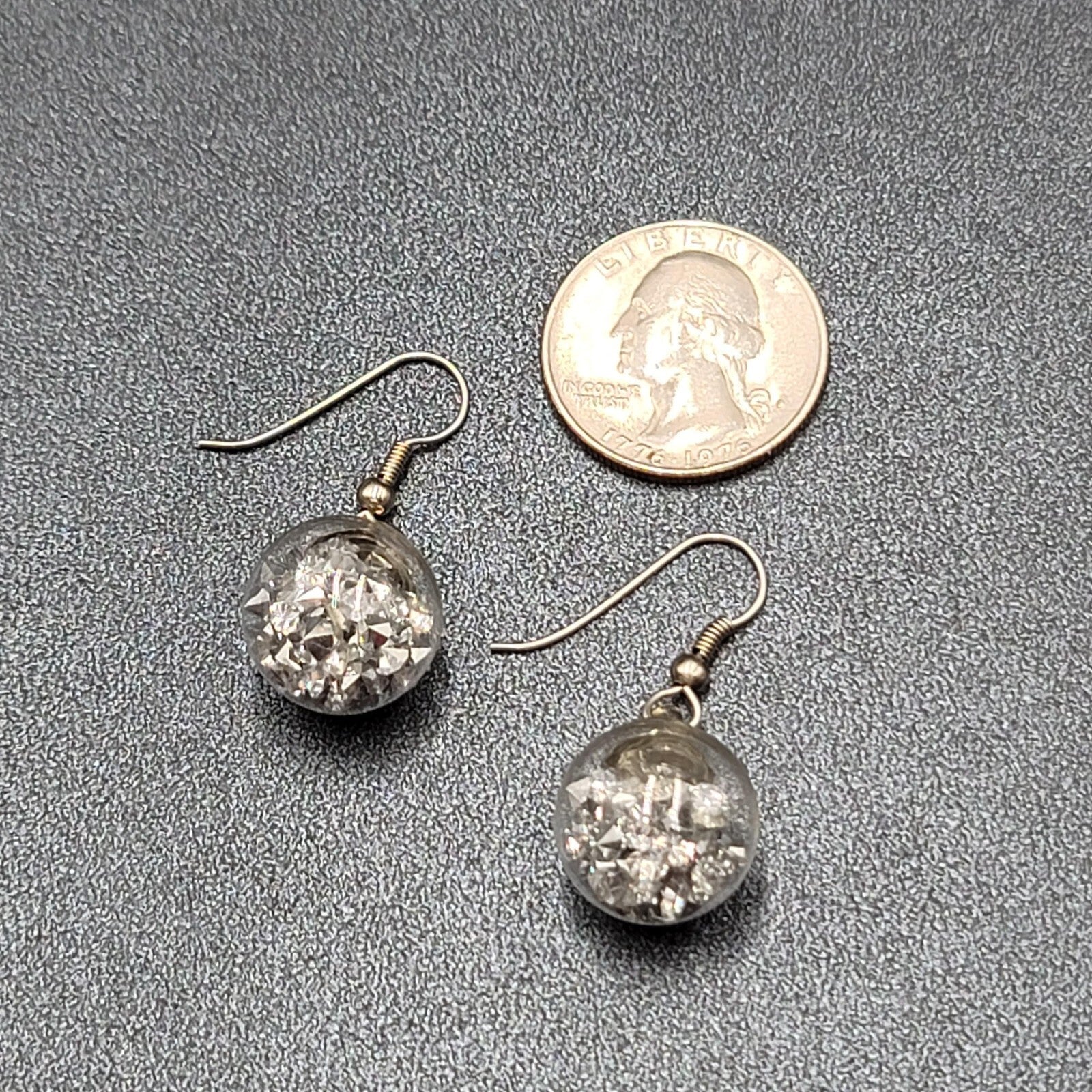 Pierced Earrings Silver tone Loose Silver Rhinestones Filled Sphere Dangle 3/4"