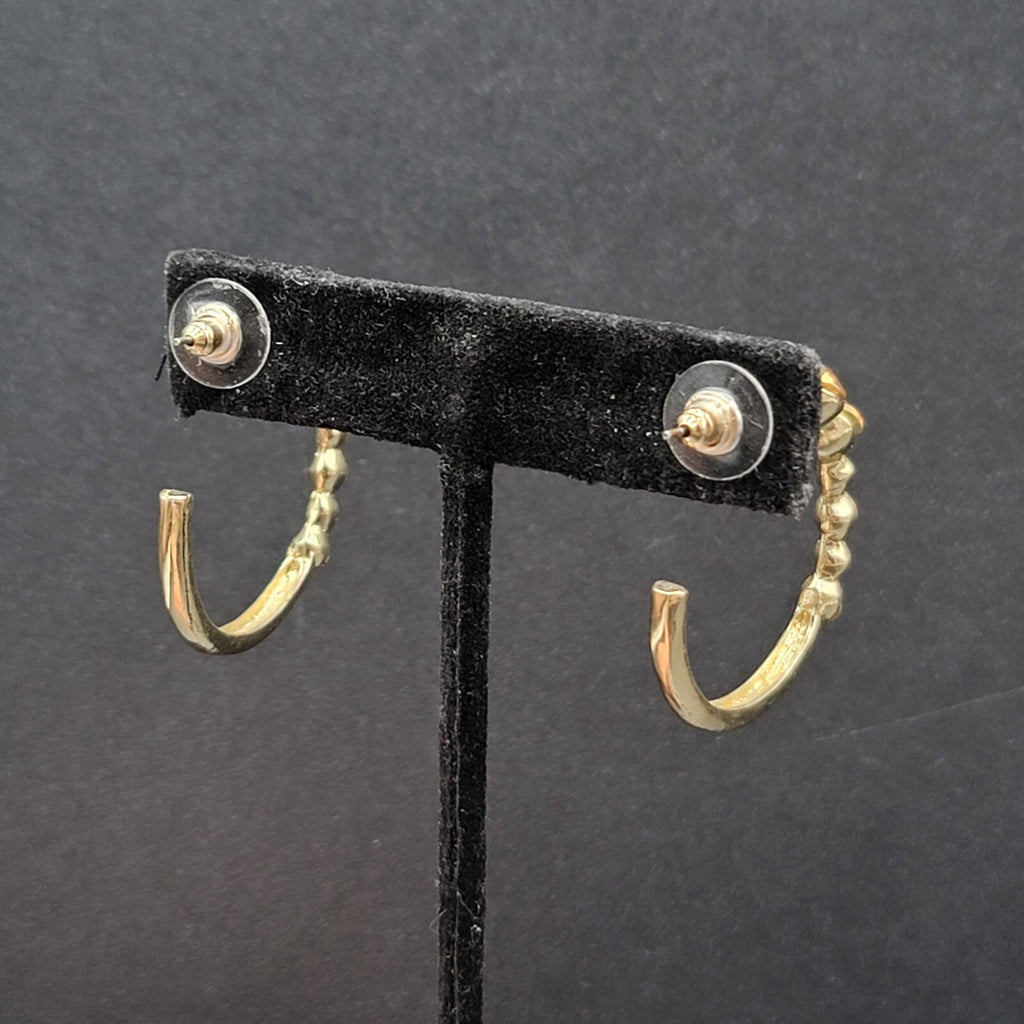 Pierced Earrings Gold tone Yellow Rhinestone Hoops 1.25"