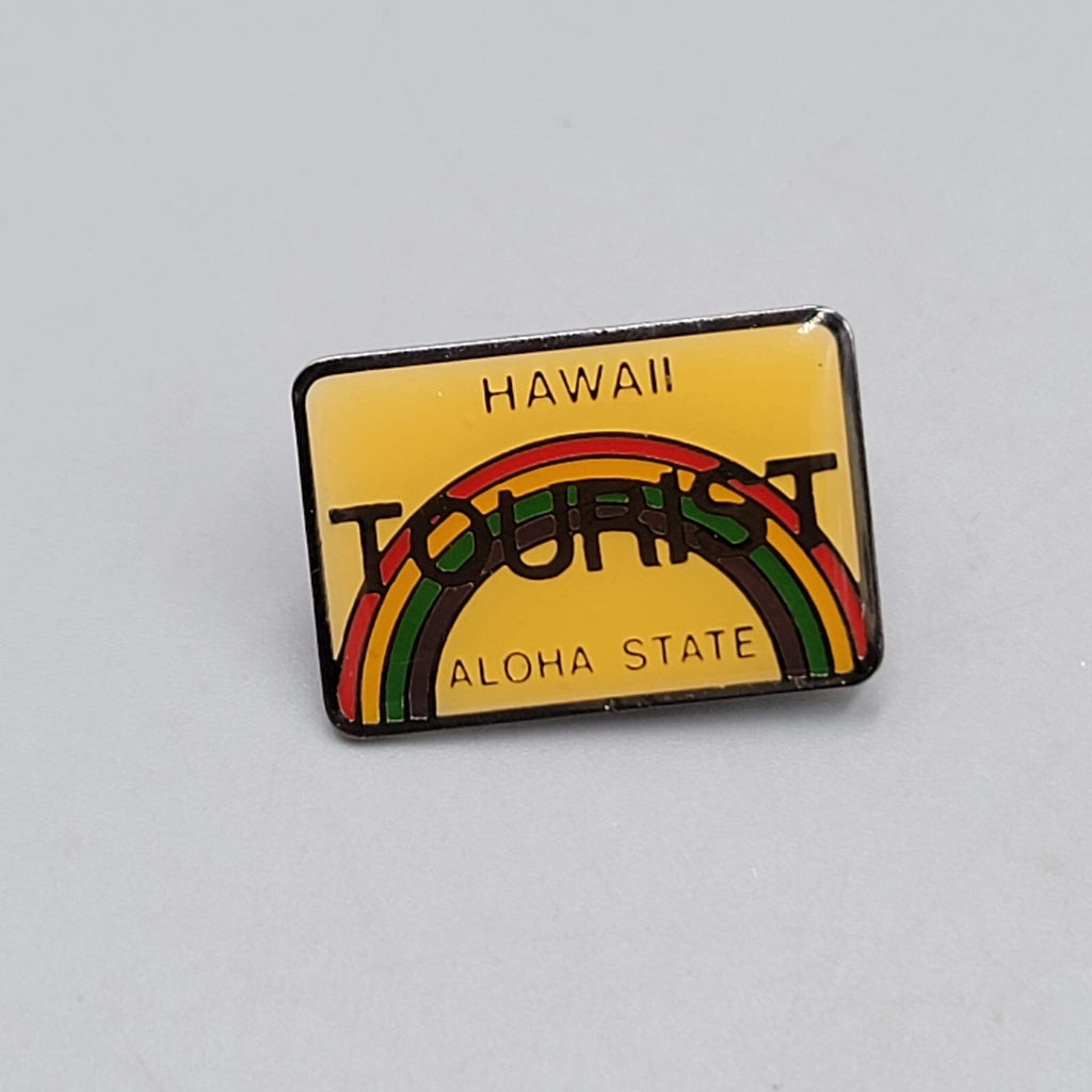 Vintage Hawaii Rainbow Metal Pinback Lapel Pin TOURIST Aloha State