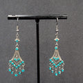 Pierced Earrings Black Metal Bright Blue Rhinestone Dangle Chandelier 1.75"