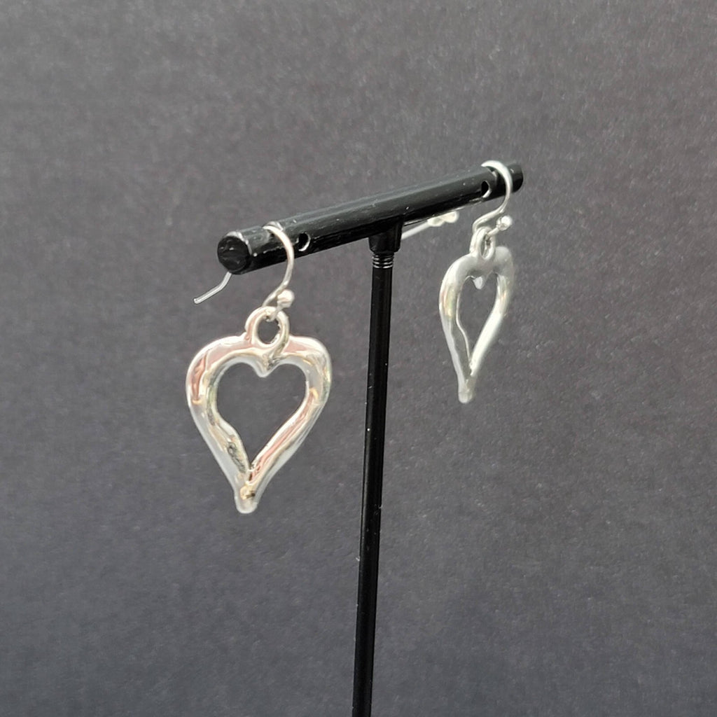 Pierced Earrings Silver tone Open Heart Dangle 1"