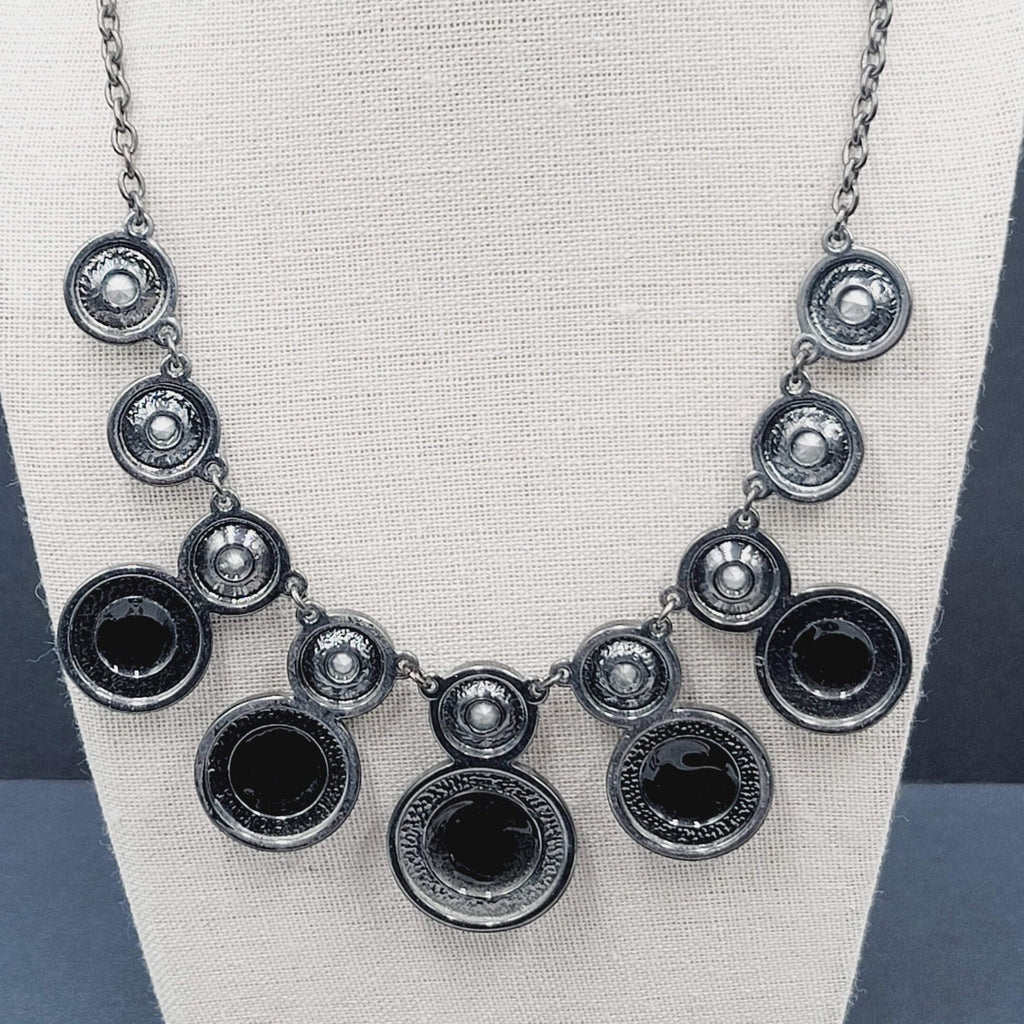 Dana Buchman Necklace Black Metal Rhinestone Statement Runway 18"-20"