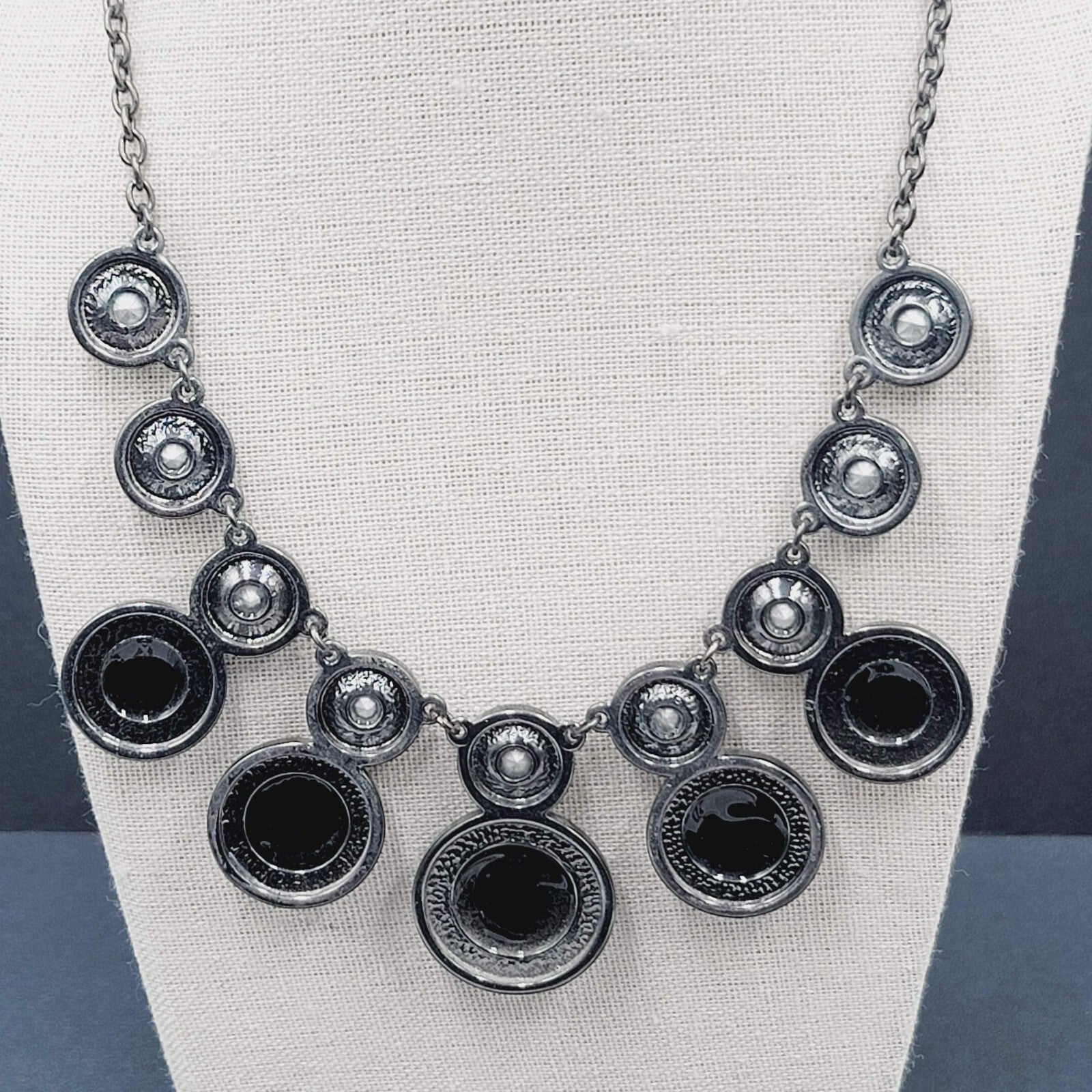 Dana Buchman Necklace Black Metal Rhinestone Statement Runway 18"-20"