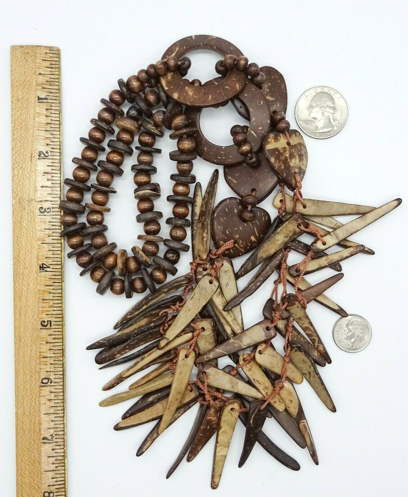 Coconut Shell Necklace Statement Beaded 32" 