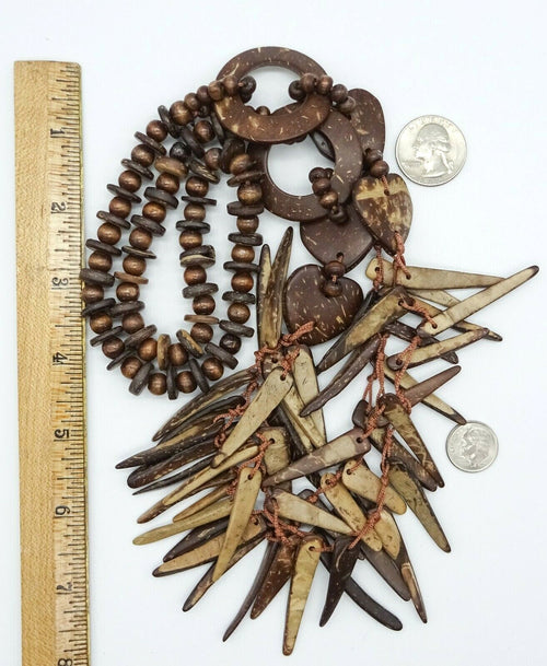Coconut Shell Necklace Statement Beaded 32" 