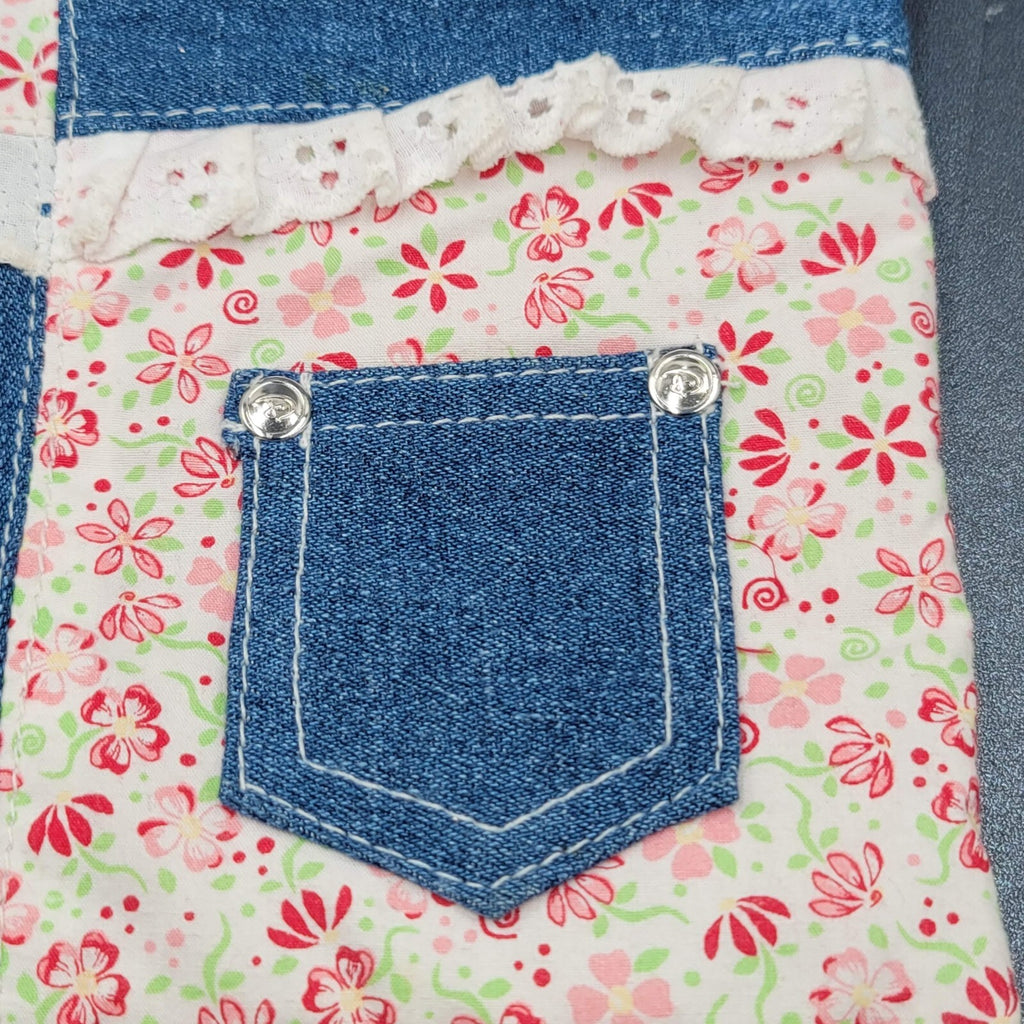 Vintage Denim Purse Red White Plaid Flowers 9.25" x 7.75" Toy