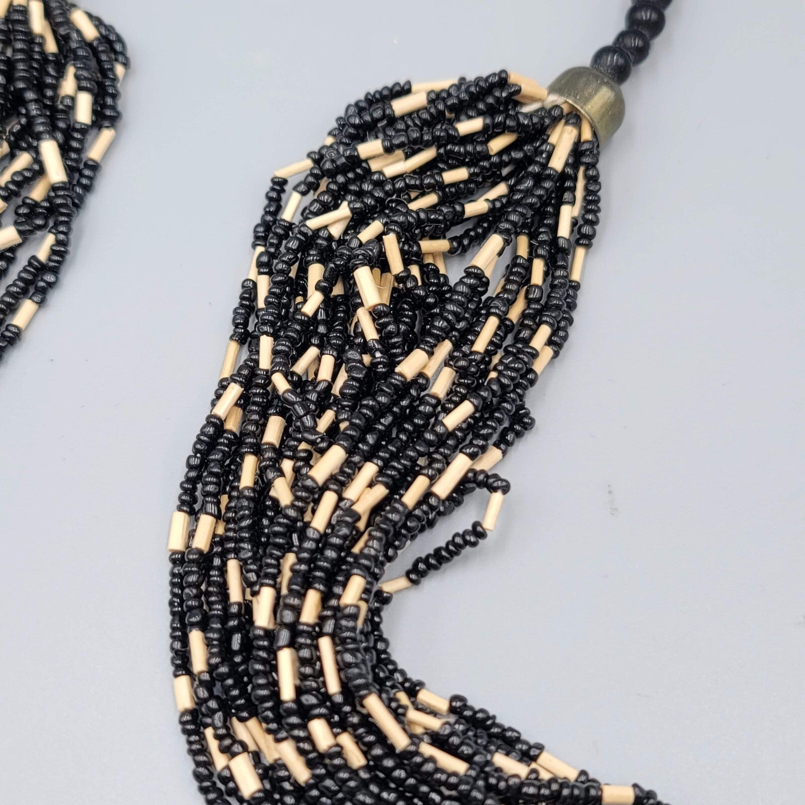 Large Statement Elephant Necklace Black Seed Bead Multi Strand 42"