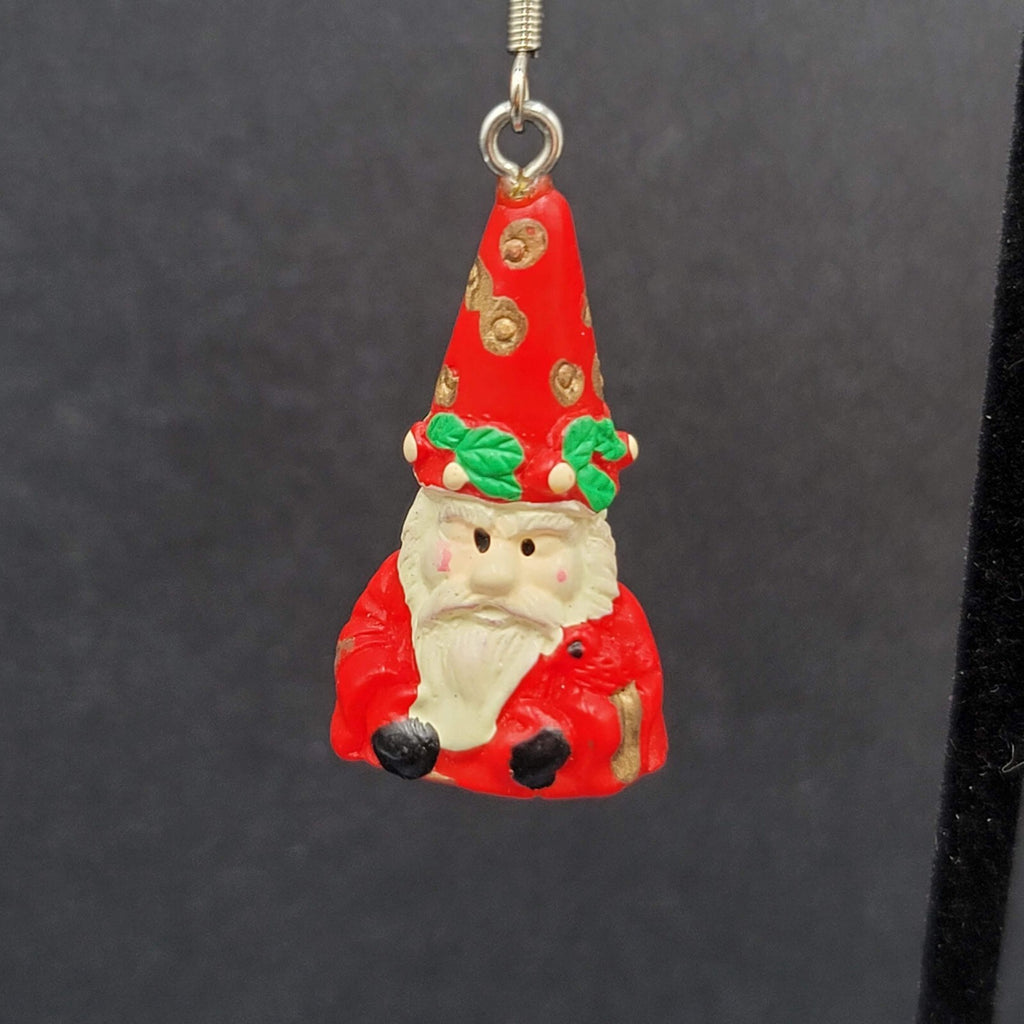 Vintage Santa Claus Pierced Earrings Resin Dangle 1.25"