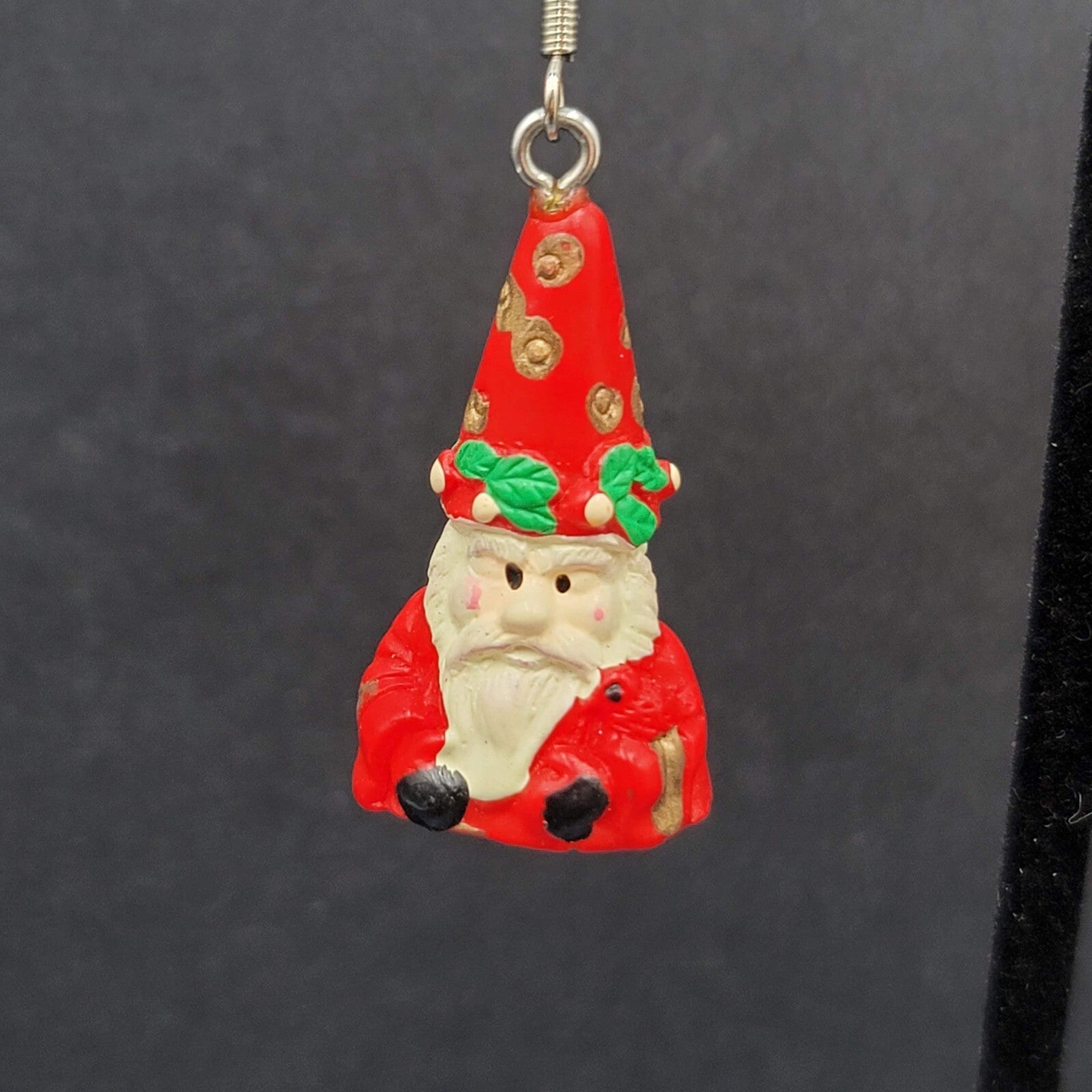 Vintage Santa Claus Pierced Earrings Resin Dangle 1.25"