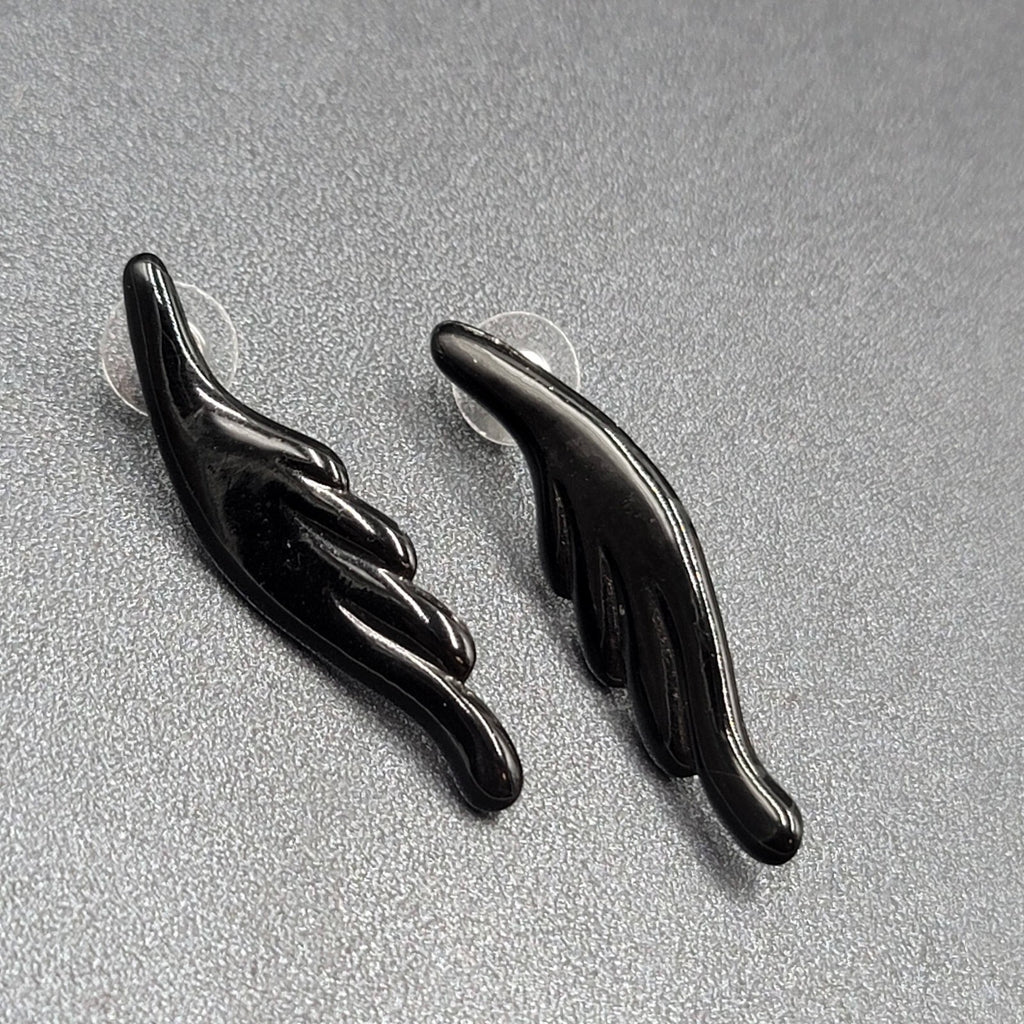 Vintage Pierced Earrings Black Enamel over Metal Statement Drop 2"