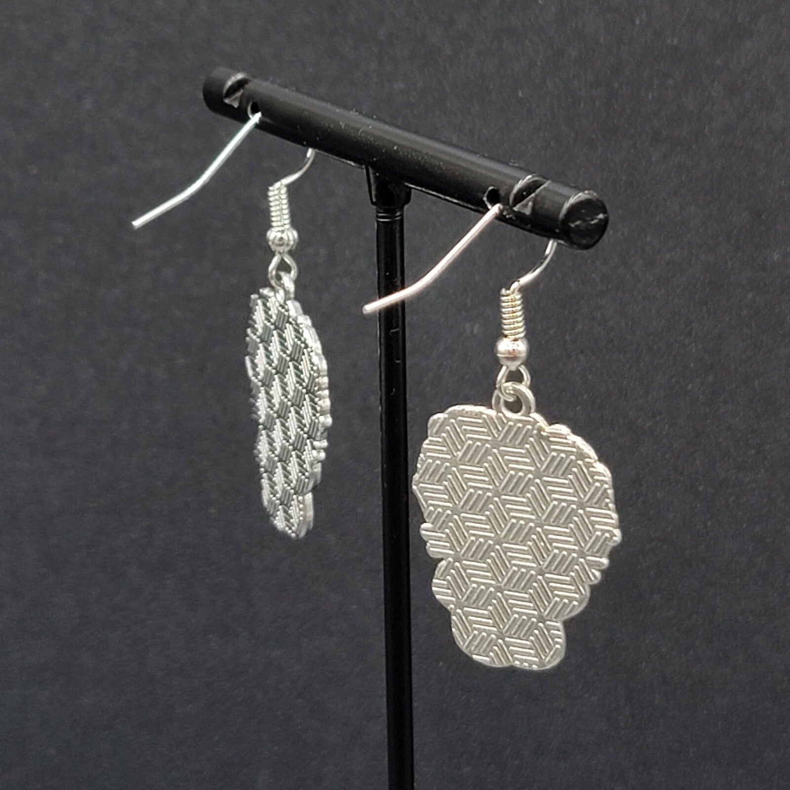 Beetlejuice Pierced Earrings Enamel Silver tone Horror Movie Dangle 1.25" FS