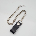 Belt & Buckle Wallet Chain Black Leather Silver tone 12"