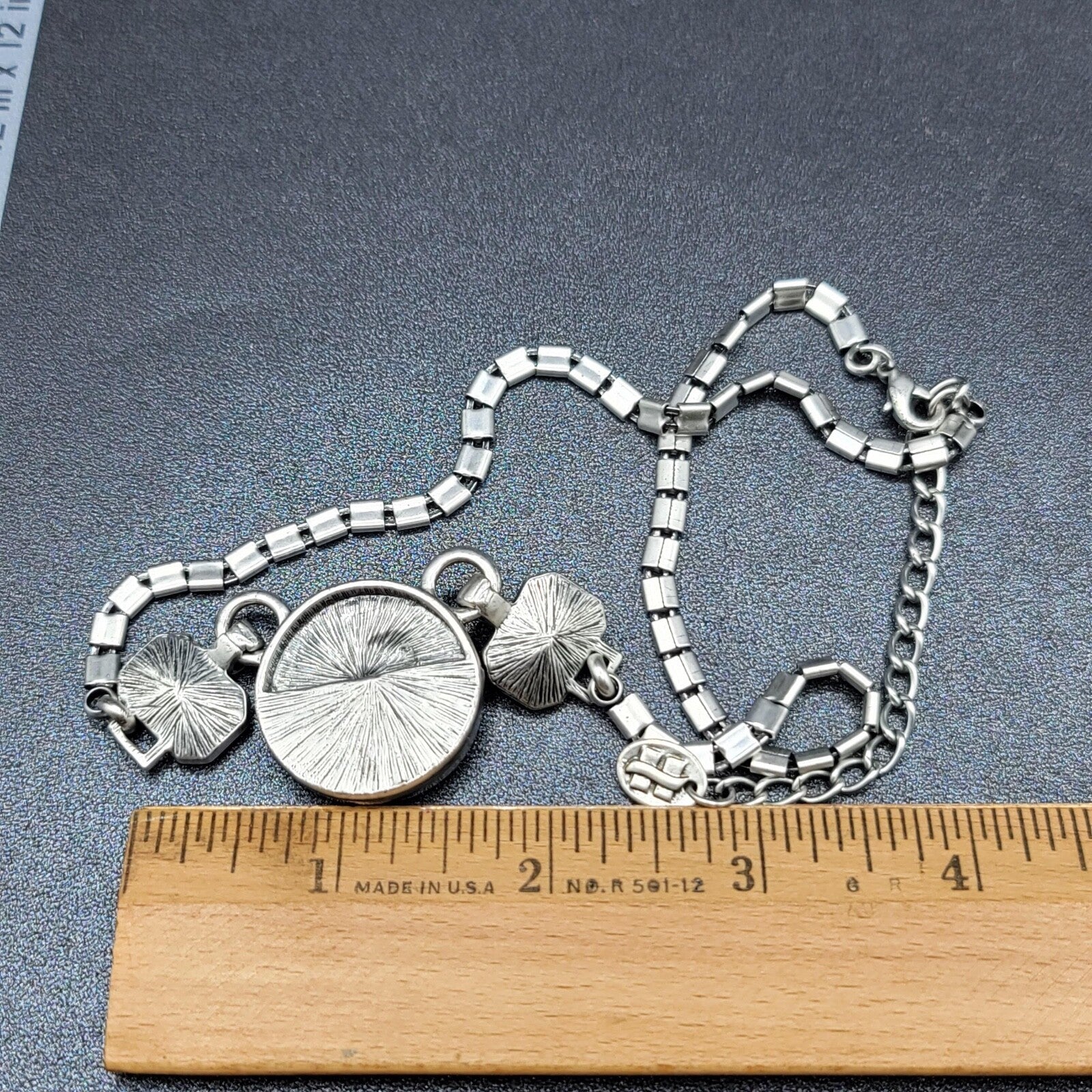 Silver tone Necklace Signed Unknown Brand Gray Black Glass Accents 17" - 19.5"