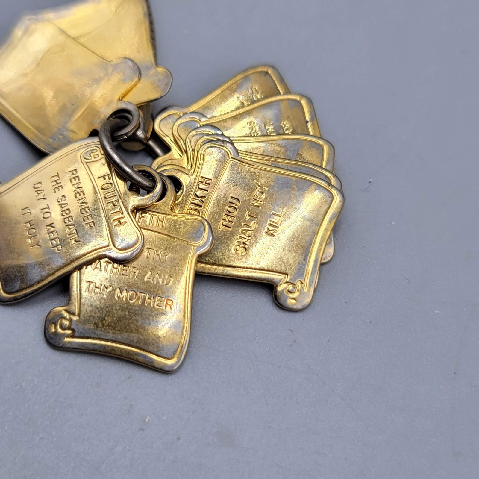 Vintage Ten Commandments Keychain Religious Christian Bible Verse Scroll Collect